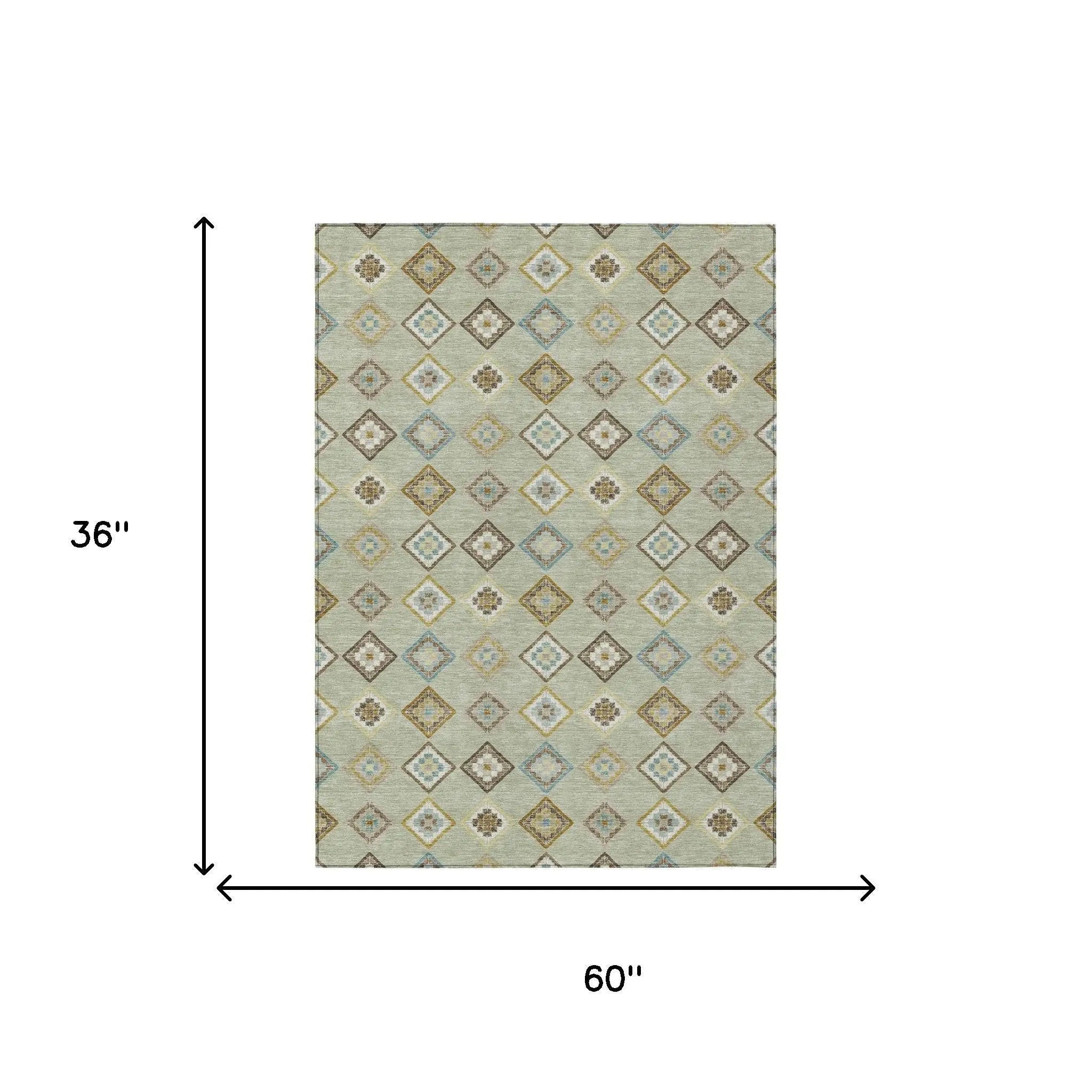 3' X 5' Green And Khaki Geometric Washable Indoor Outdoor Area Rug Homeroots Outdoor