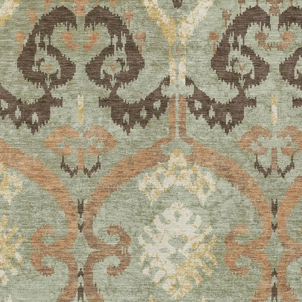 3' X 5' Green And Khaki Ikat Washable Indoor Outdoor Area Rug Homeroots Outdoor
