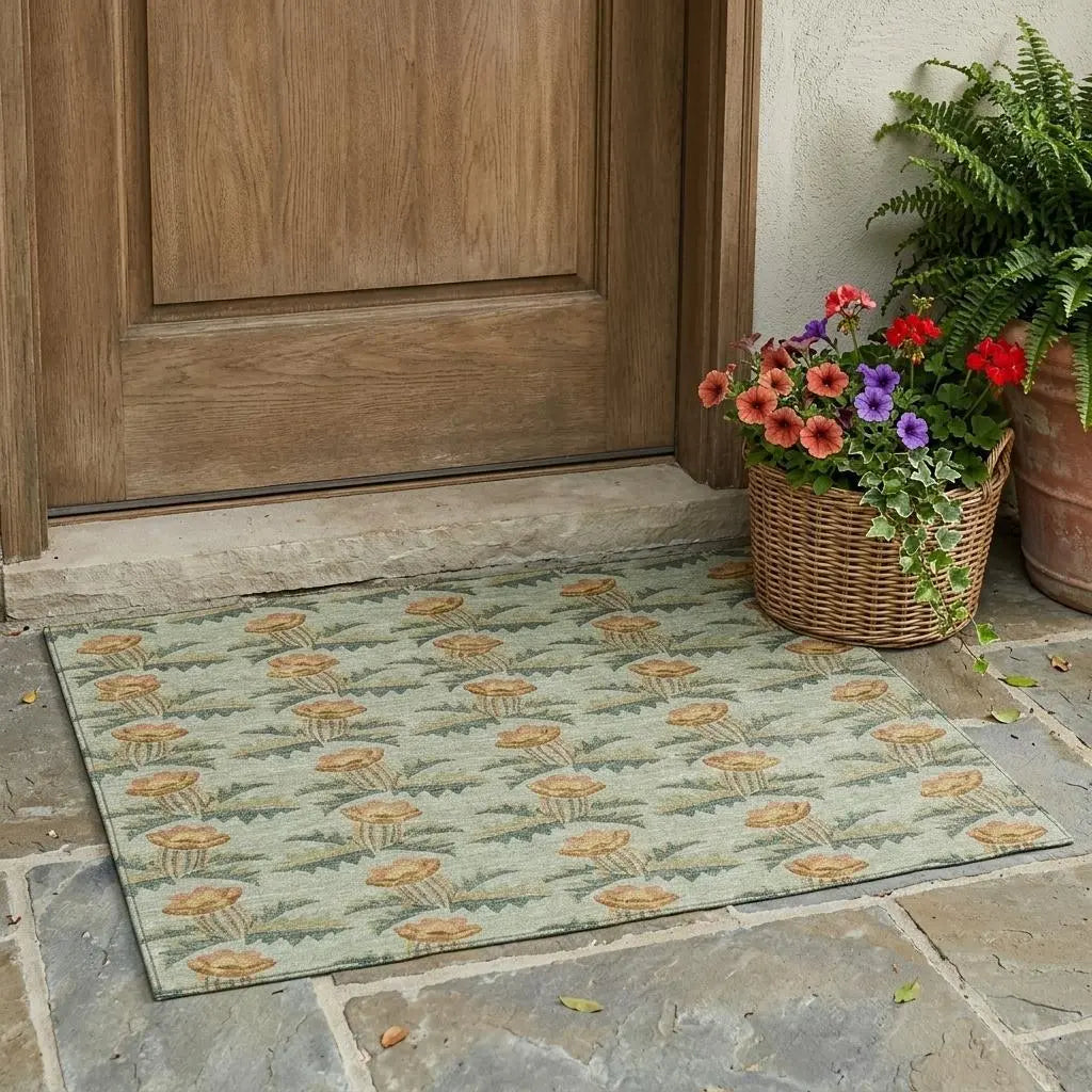 3' X 5' Green And Lavender Floral Washable Indoor Outdoor Area Rug Homeroots Outdoor