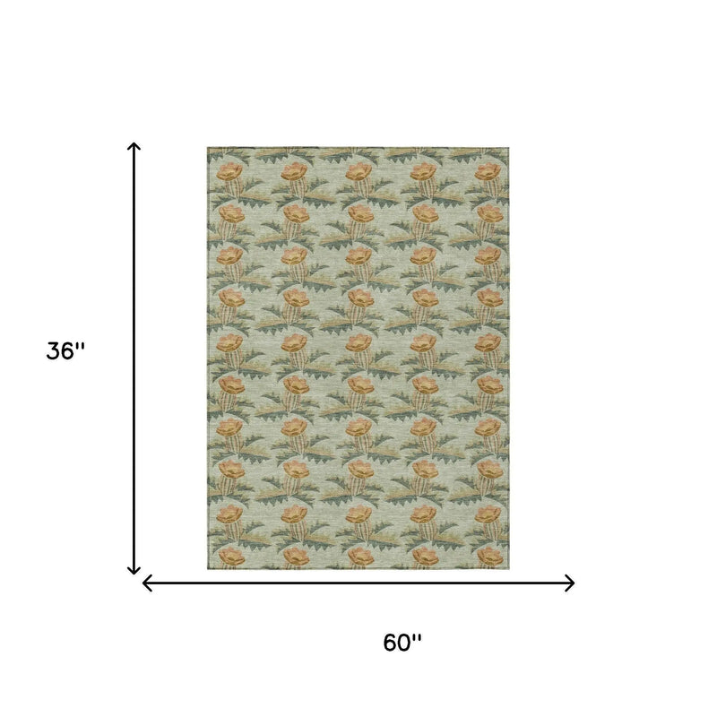 3' X 5' Green And Lavender Floral Washable Indoor Outdoor Area Rug Homeroots Outdoor