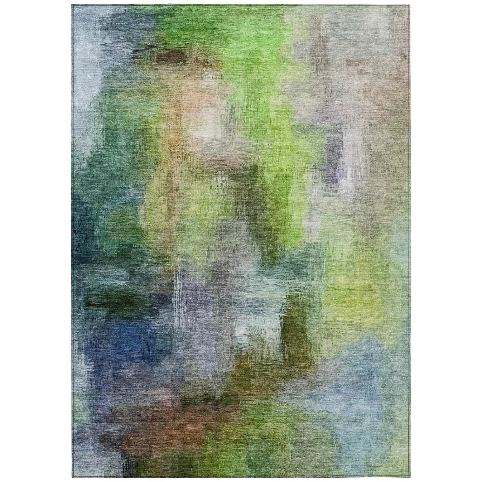 3' X 5' Green And Lime Green Abstract Washable Indoor Outdoor Area Rug Homeroots Outdoor