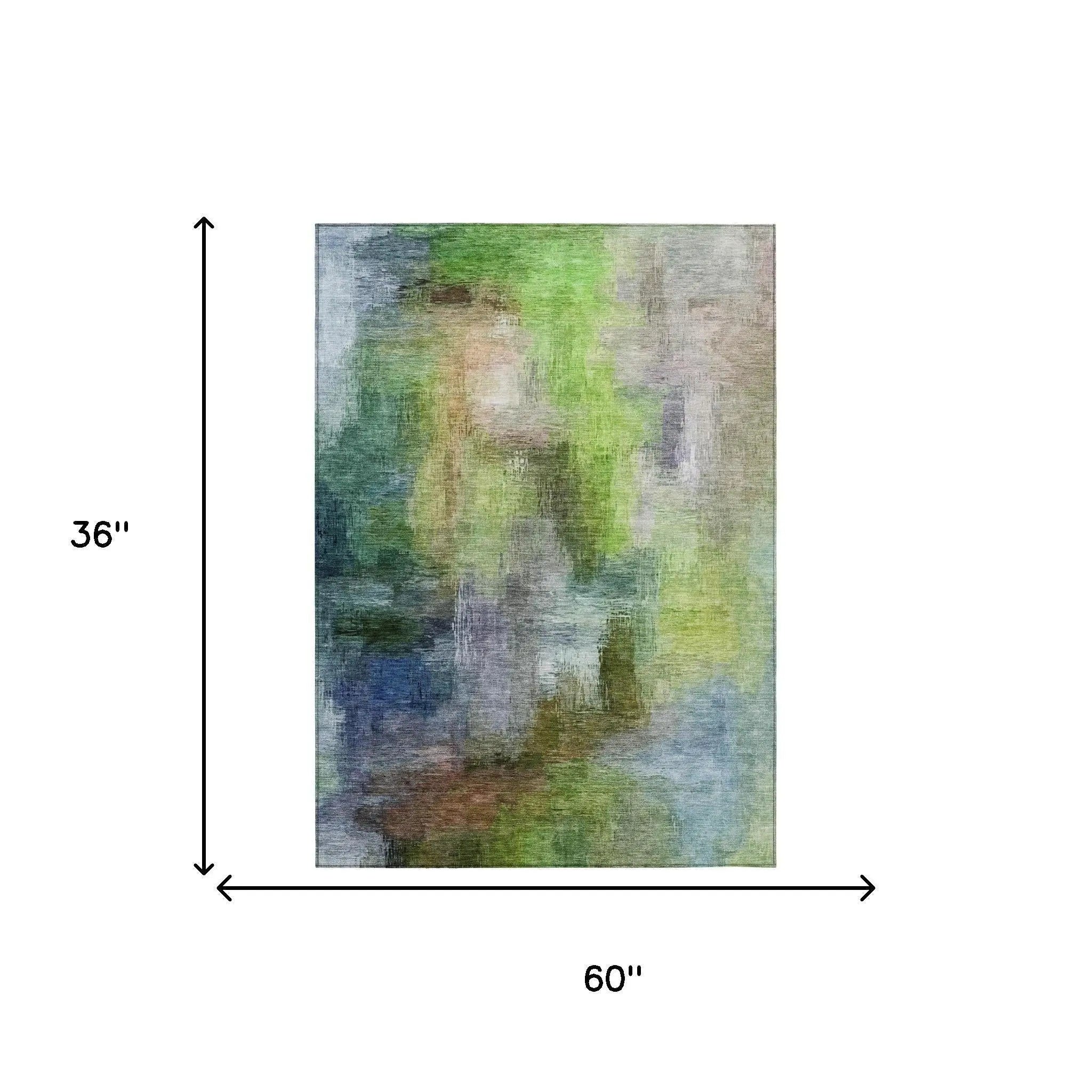 3' X 5' Green And Lime Green Abstract Washable Indoor Outdoor Area Rug Homeroots Outdoor