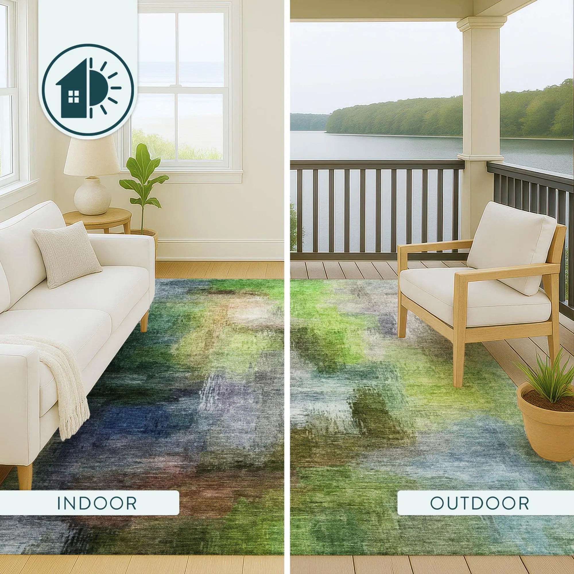 3' X 5' Green And Lime Green Abstract Washable Indoor Outdoor Area Rug Homeroots Outdoor