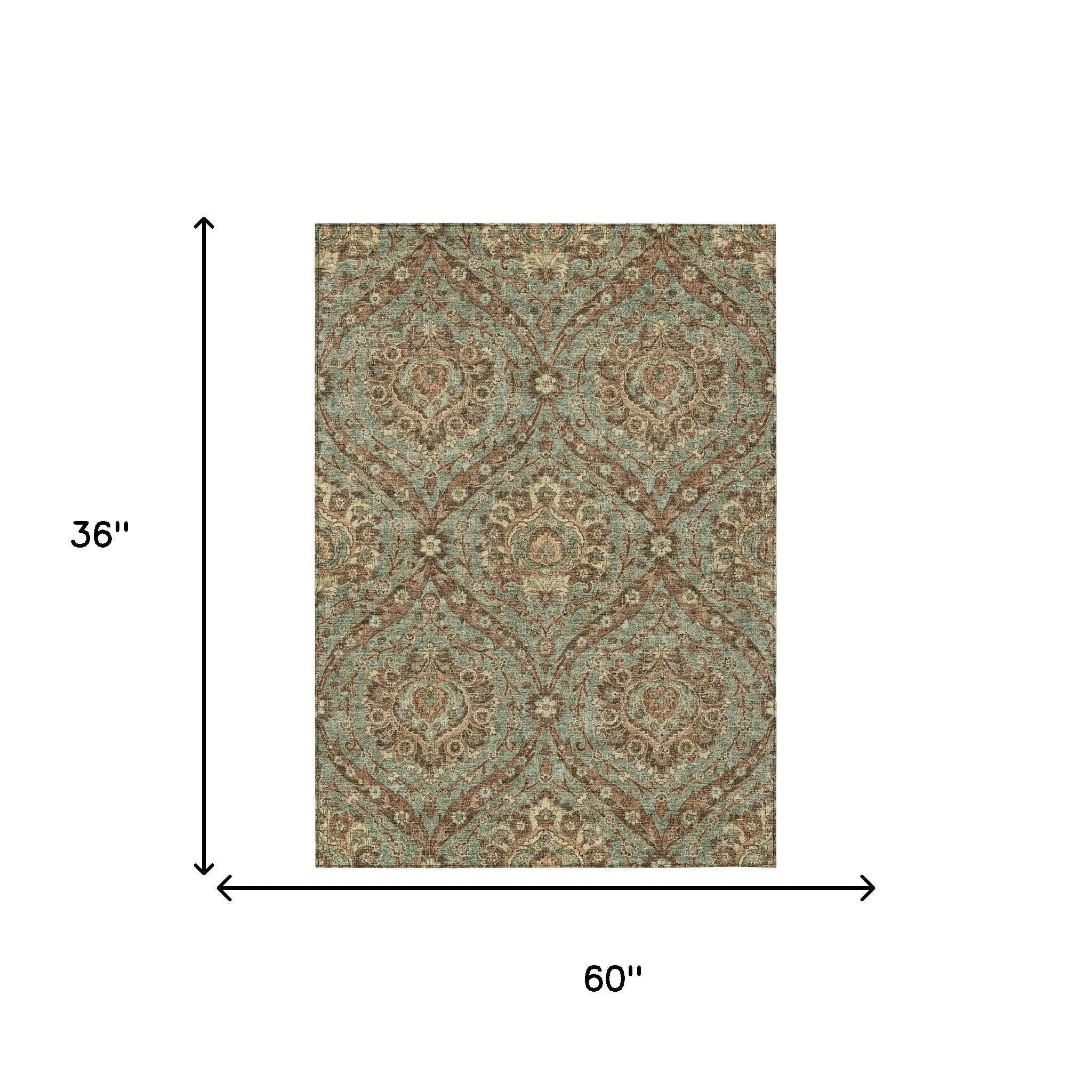 3' X 5' Green And Linen Floral Washable Indoor Outdoor Area Rug Homeroots Outdoor