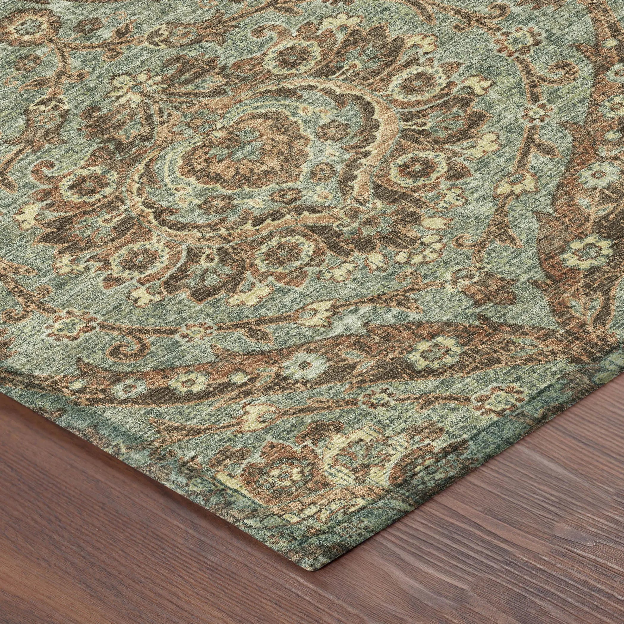 3' X 5' Green And Linen Floral Washable Indoor Outdoor Area Rug Homeroots Outdoor