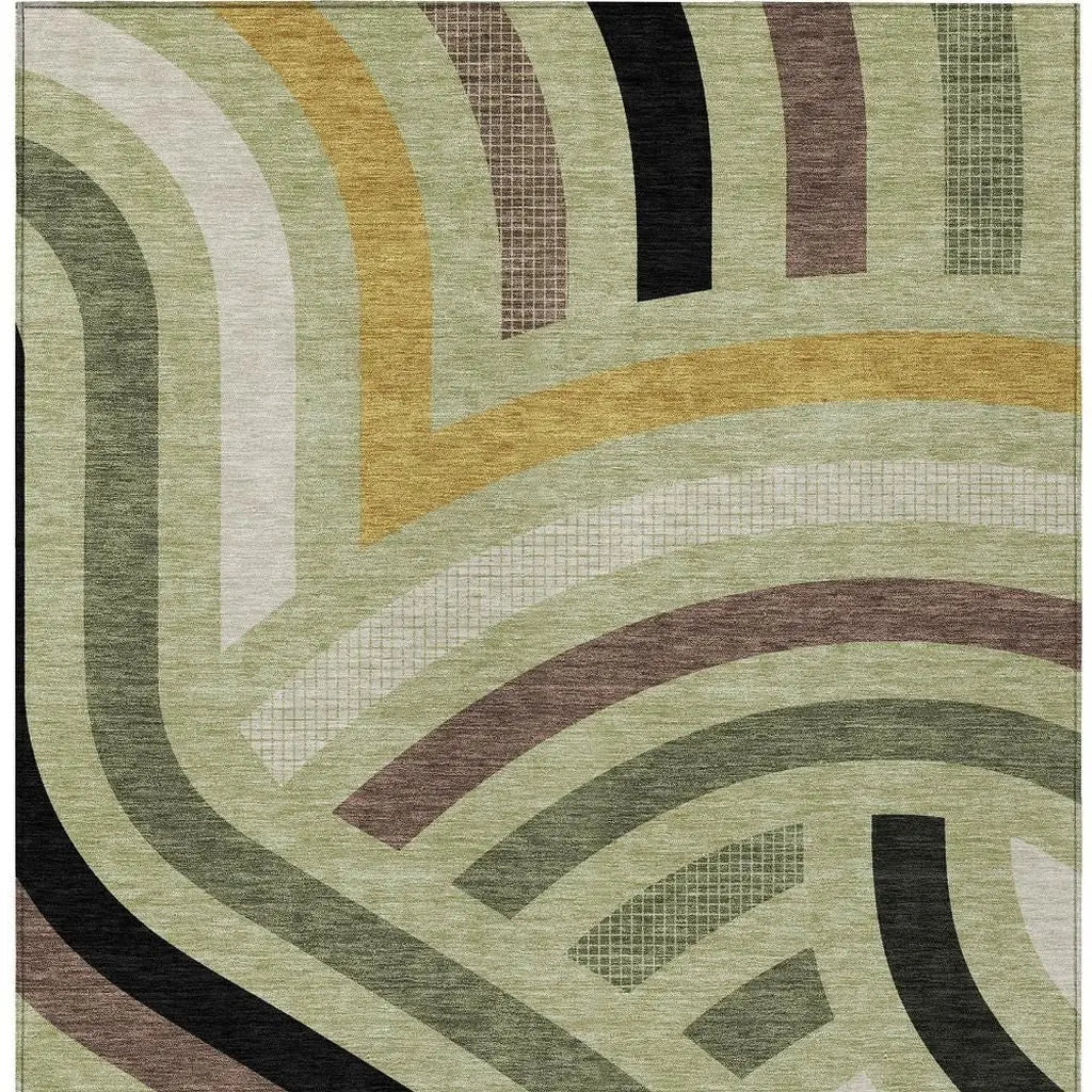 3' X 5' Green And Olive Green Abstract Washable Indoor Outdoor Area Rug Homeroots Outdoor