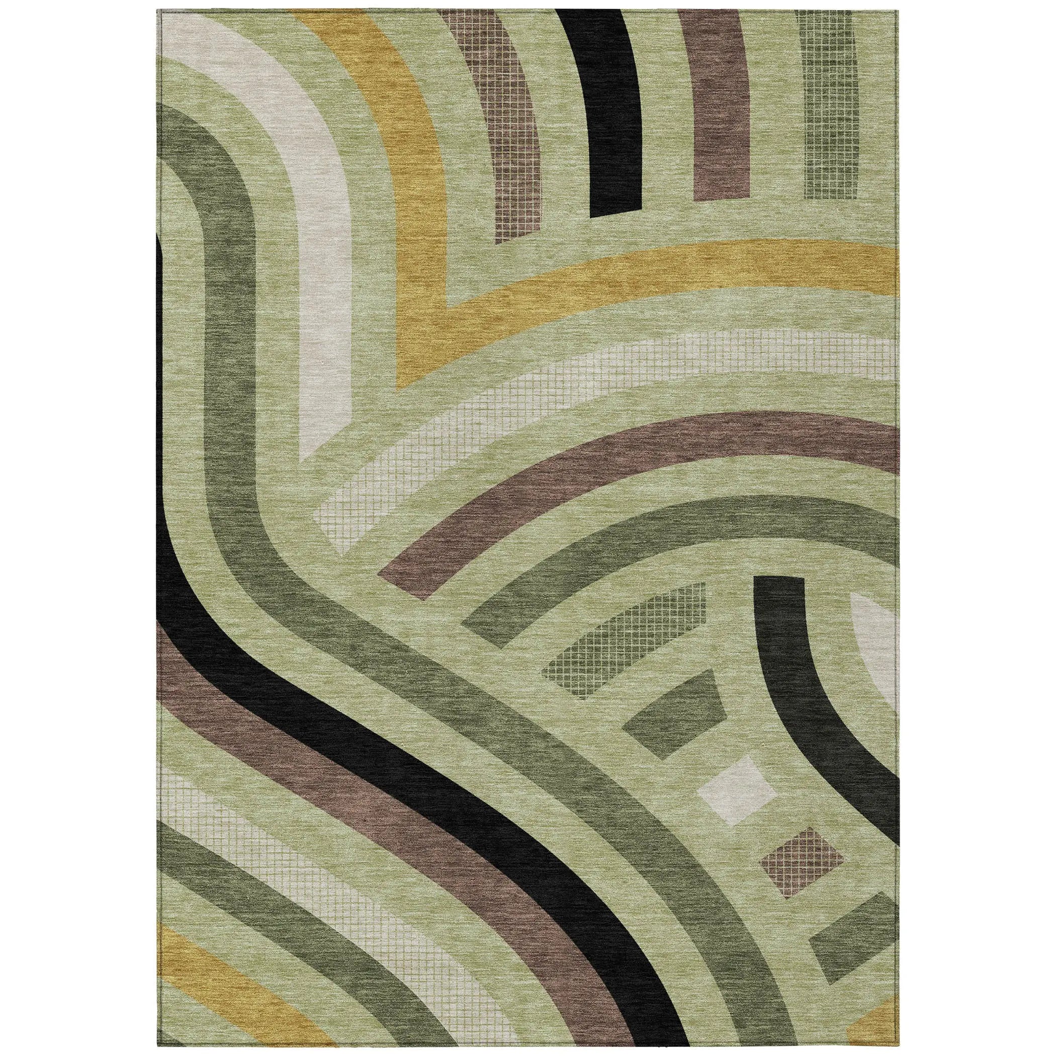 3' X 5' Green And Olive Green Abstract Washable Indoor Outdoor Area Rug Homeroots Outdoor