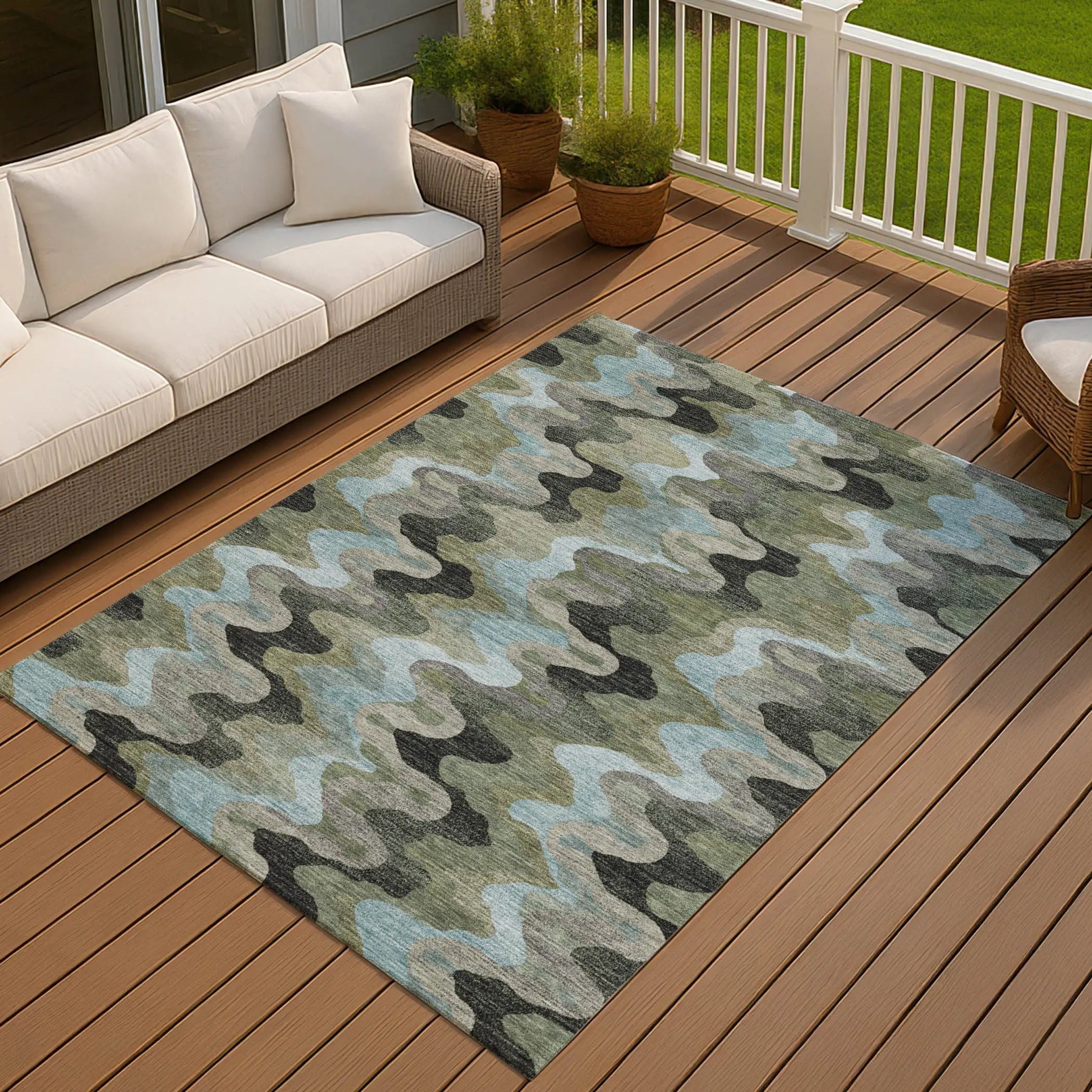 3' X 5' Green And Olive Green Abstract Washable Indoor Outdoor Area Rug Homeroots Outdoor