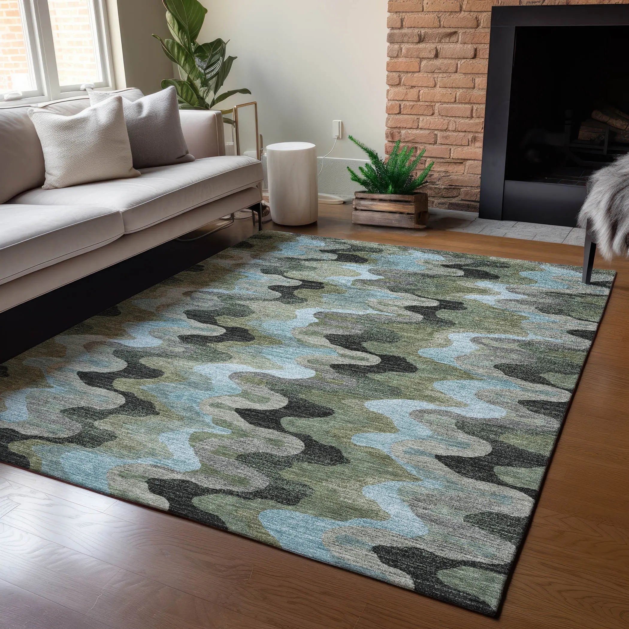 3' X 5' Green And Olive Green Abstract Washable Indoor Outdoor Area Rug Homeroots Outdoor