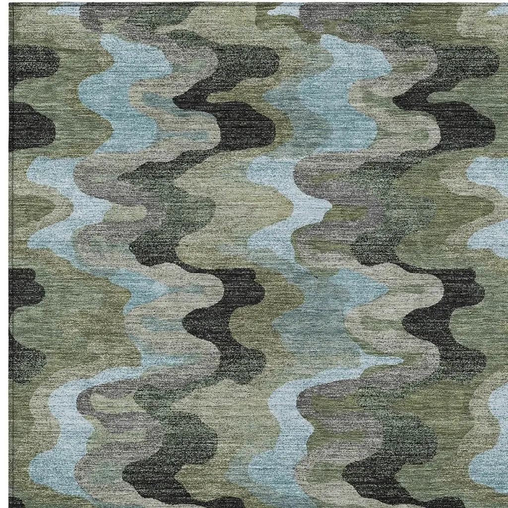 3' X 5' Green And Olive Green Abstract Washable Indoor Outdoor Area Rug Homeroots Outdoor