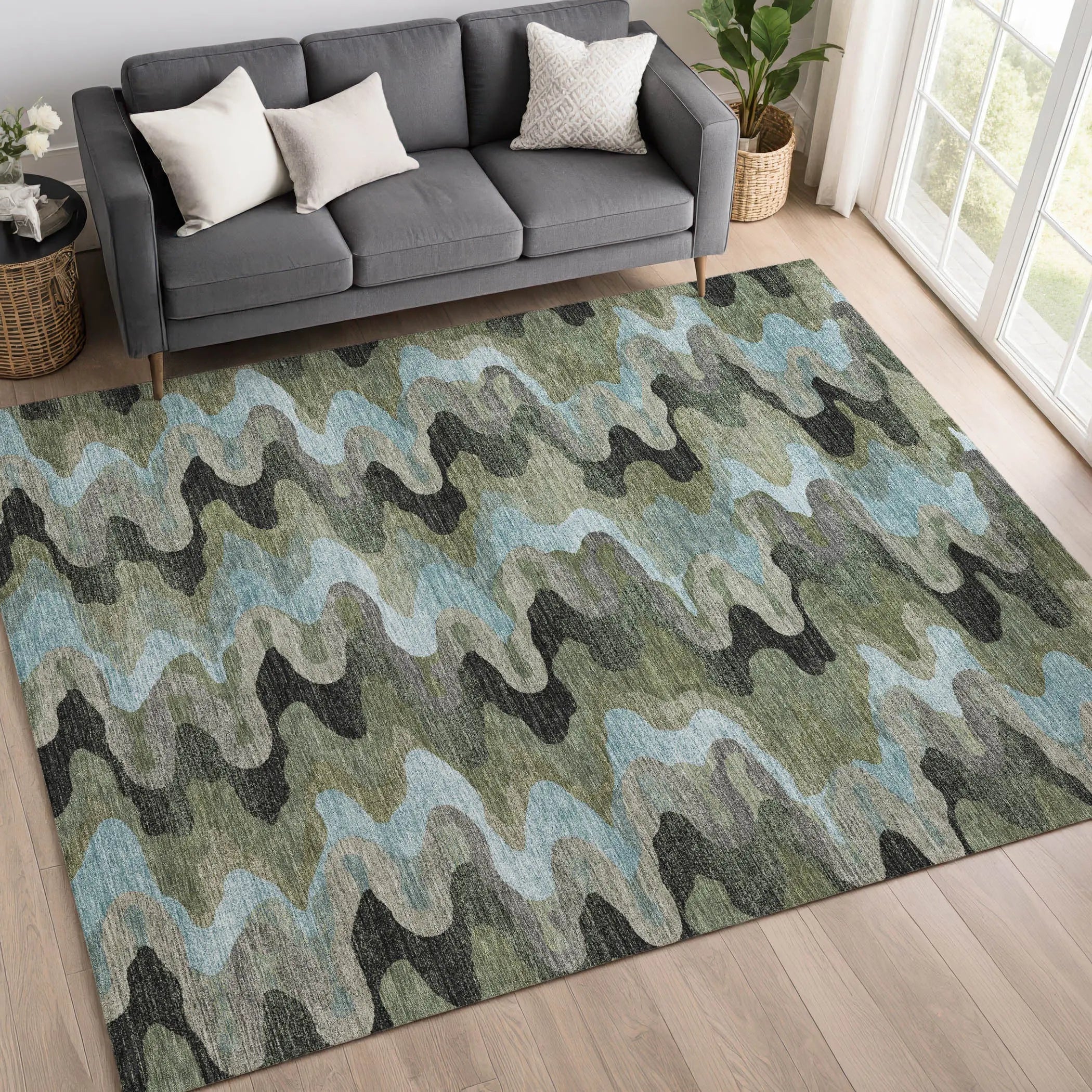 3' X 5' Green And Olive Green Abstract Washable Indoor Outdoor Area Rug Homeroots Outdoor