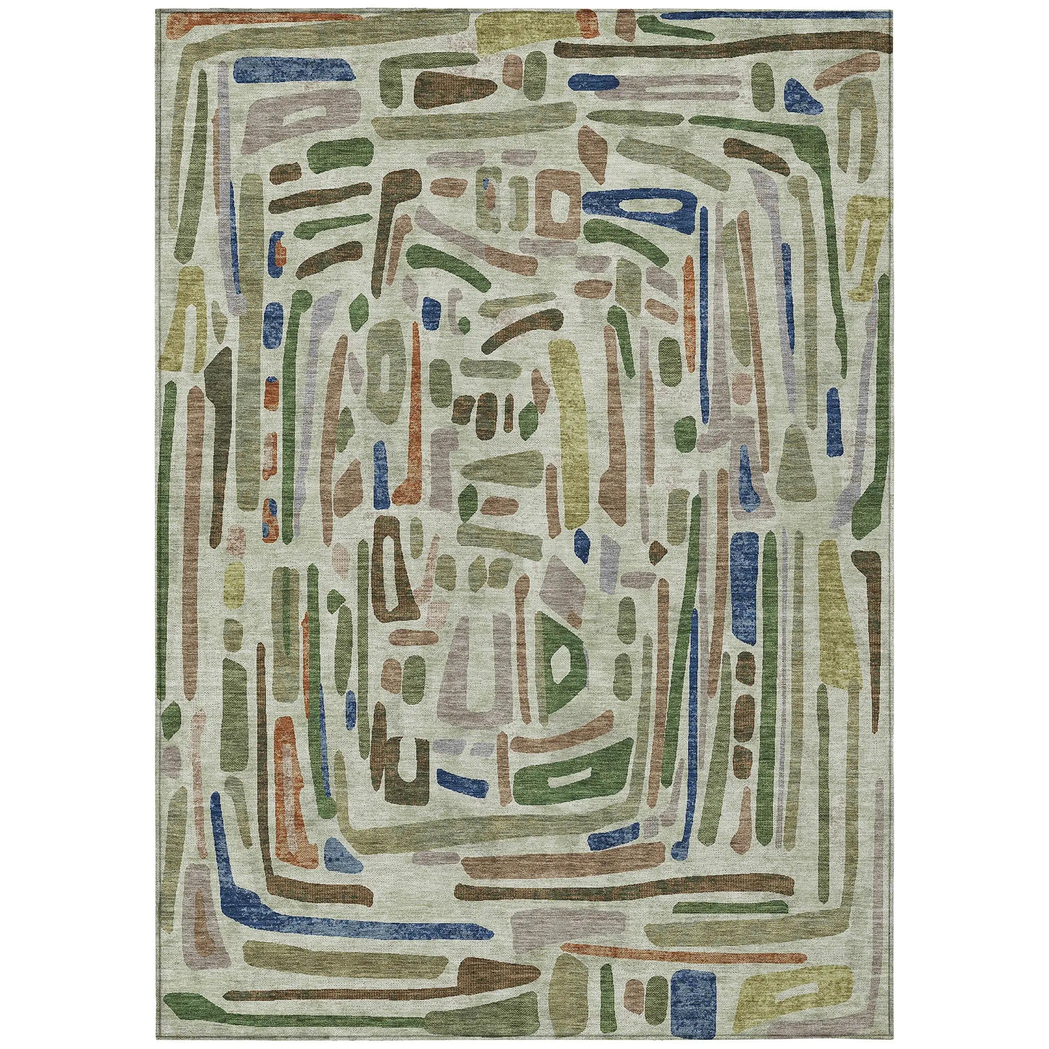 3' X 5' Green And Olive Green Abstract Washable Indoor Outdoor Area Rug Homeroots Outdoor