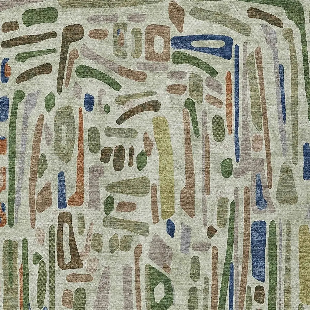 3' X 5' Green And Olive Green Abstract Washable Indoor Outdoor Area Rug Homeroots Outdoor