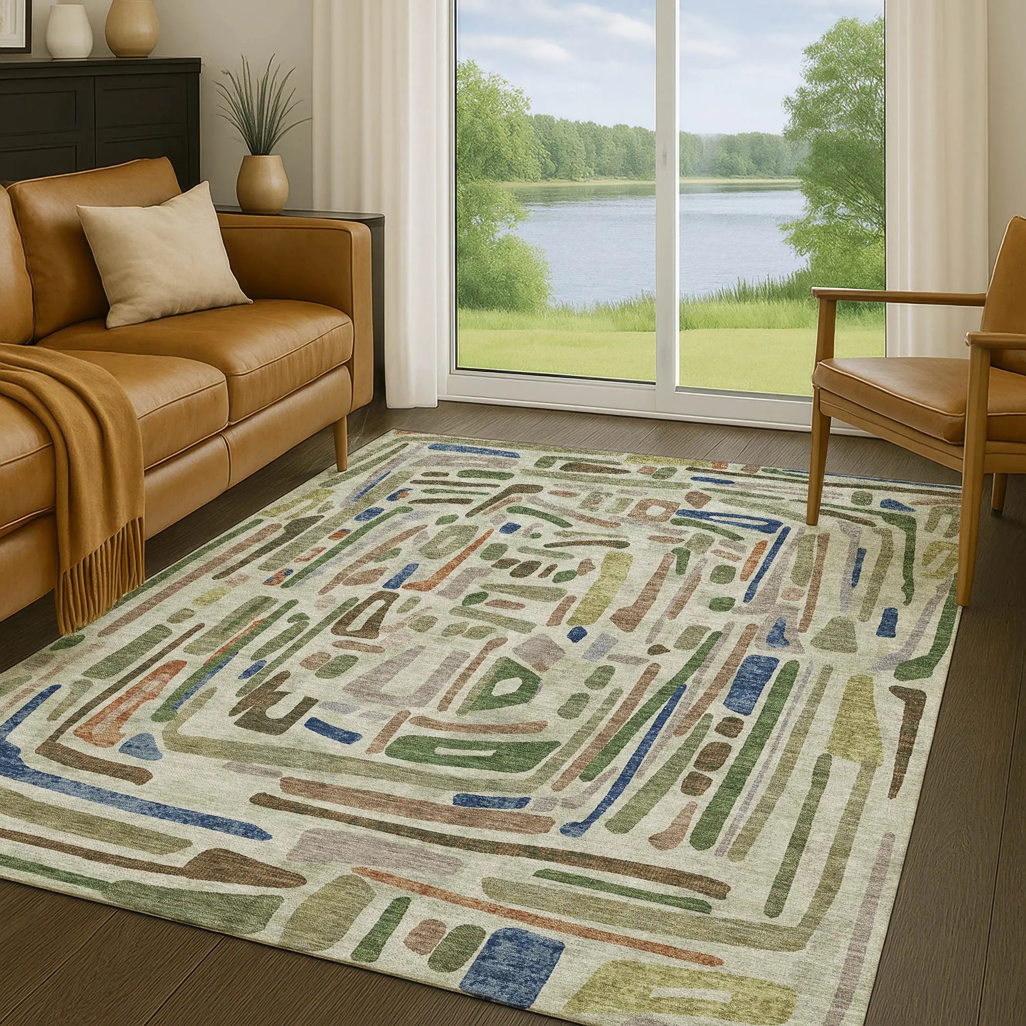 3' X 5' Green And Olive Green Abstract Washable Indoor Outdoor Area Rug Homeroots Outdoor