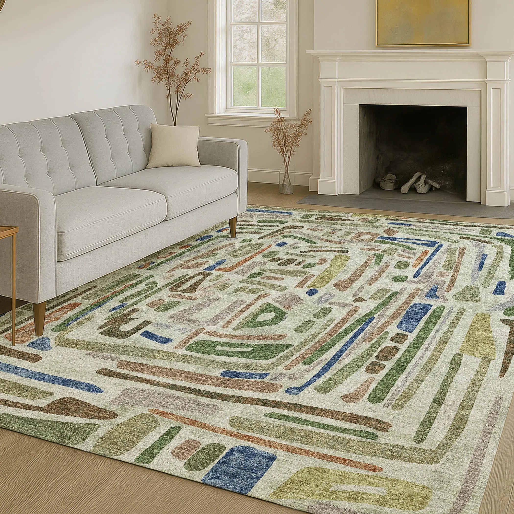 3' X 5' Green And Olive Green Abstract Washable Indoor Outdoor Area Rug Homeroots Outdoor