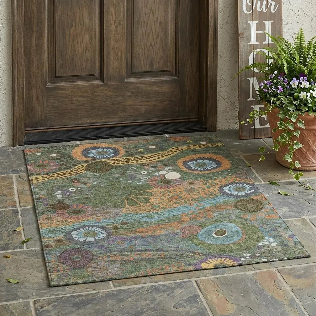 3' X 5' Green And Olive Green Floral Washable Indoor Outdoor Area Rug Homeroots Outdoor