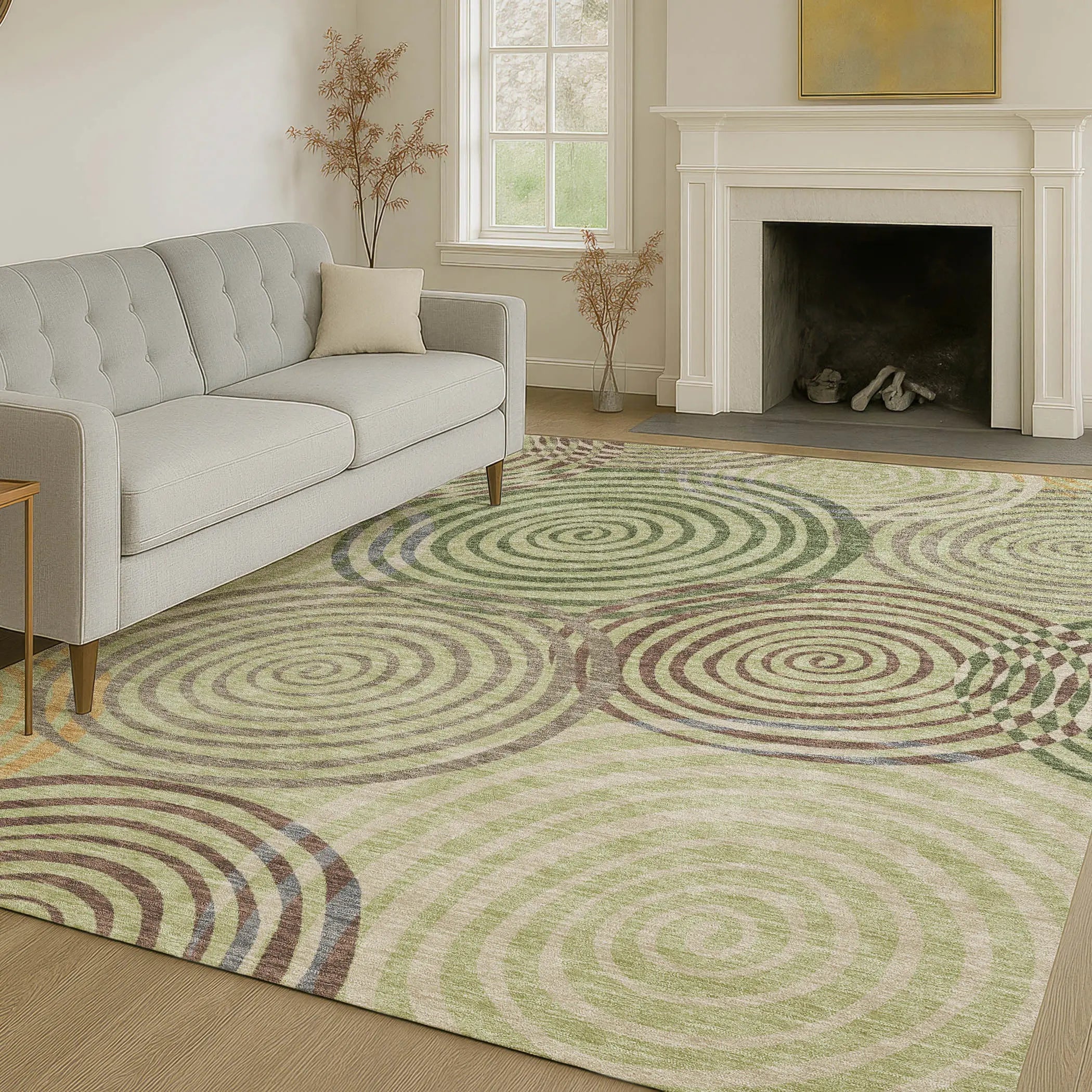 3' X 5' Green And Olive Green Geometric Washable Indoor Outdoor Area Rug Homeroots Outdoor
