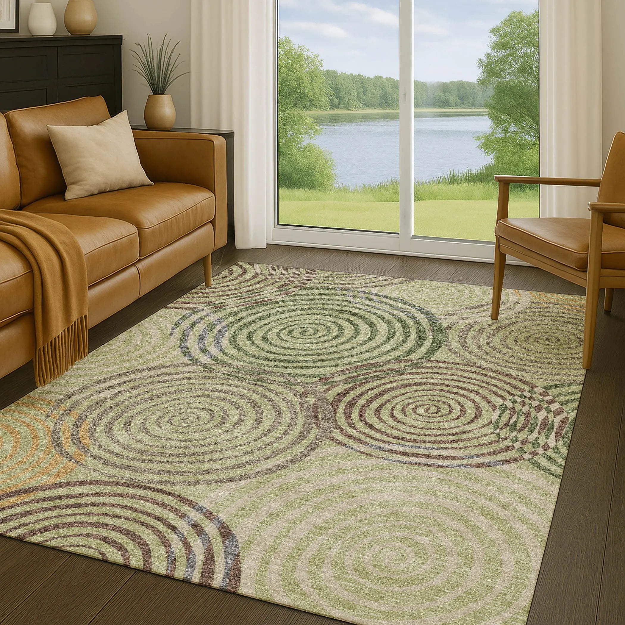 3' X 5' Green And Olive Green Geometric Washable Indoor Outdoor Area Rug Homeroots Outdoor