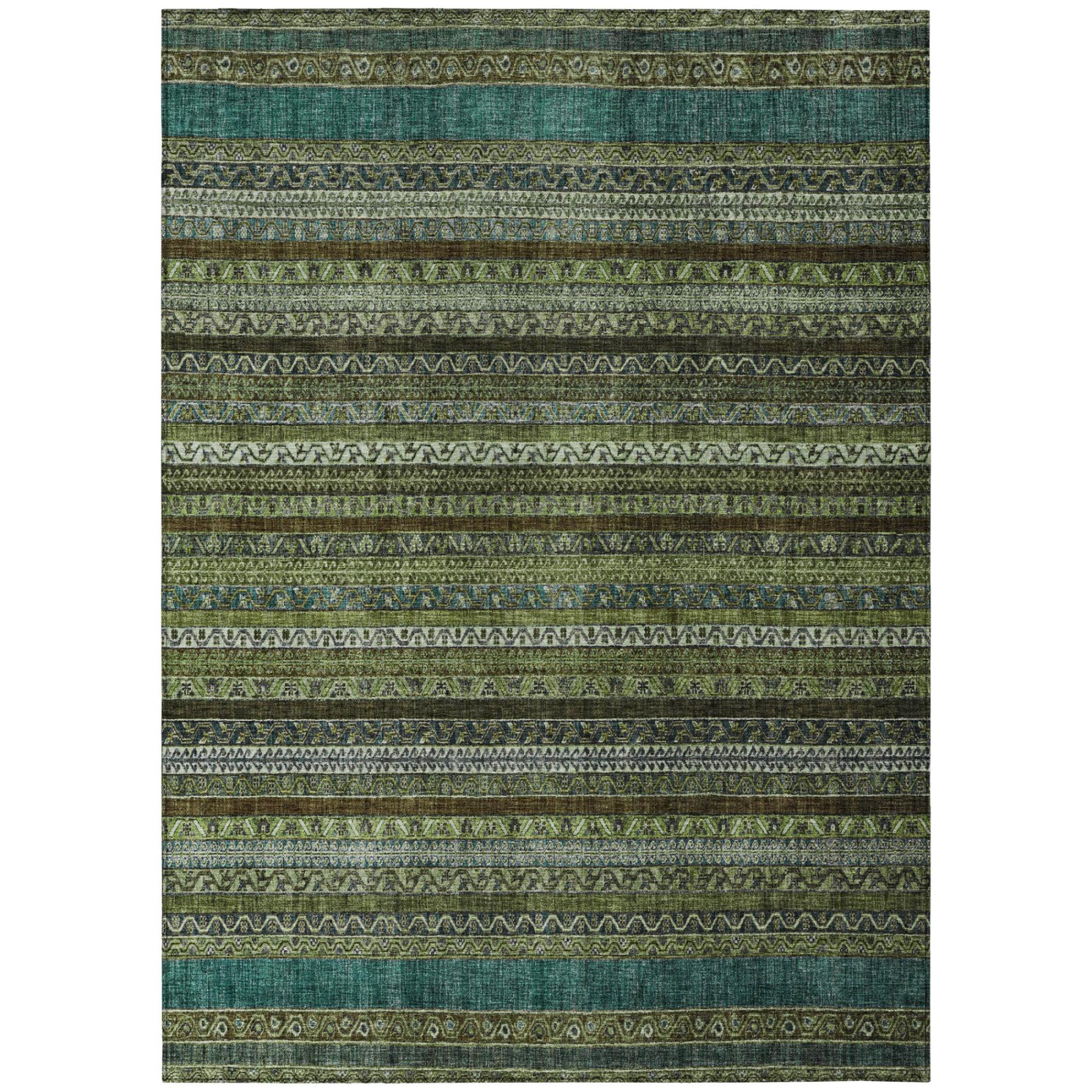 3' X 5' Green And Olive Green Striped Washable Indoor Outdoor Area Rug Homeroots Outdoor