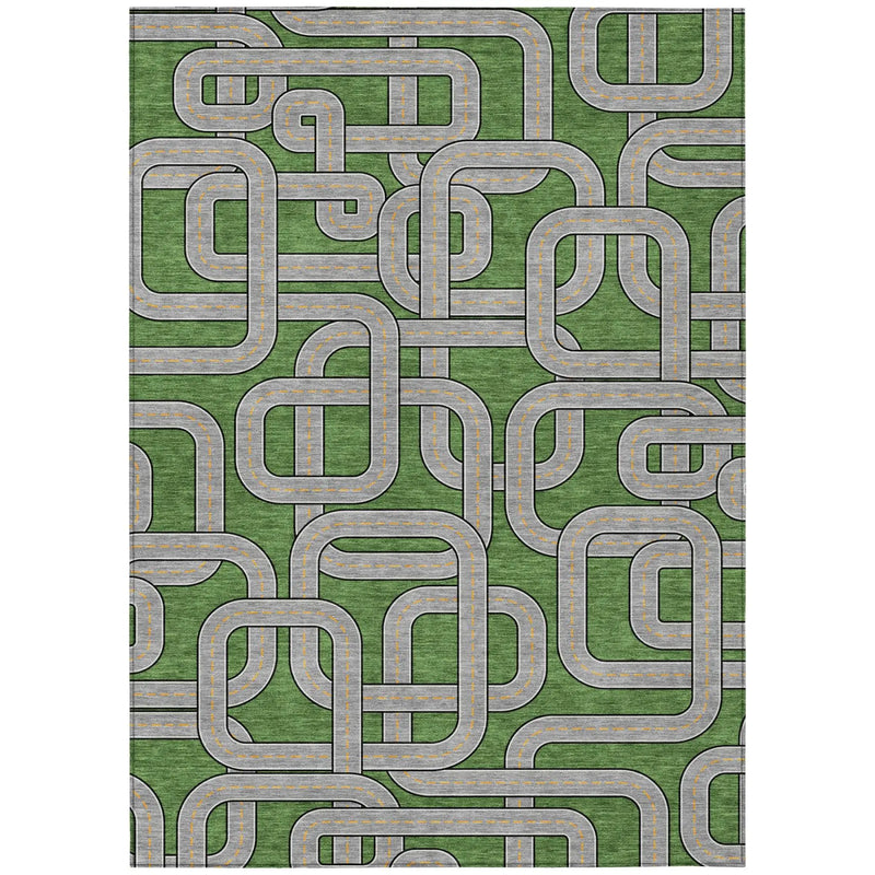 3' X 5' Green And Pewter Geometric Washable Indoor Outdoor Area Rug Homeroots Outdoor