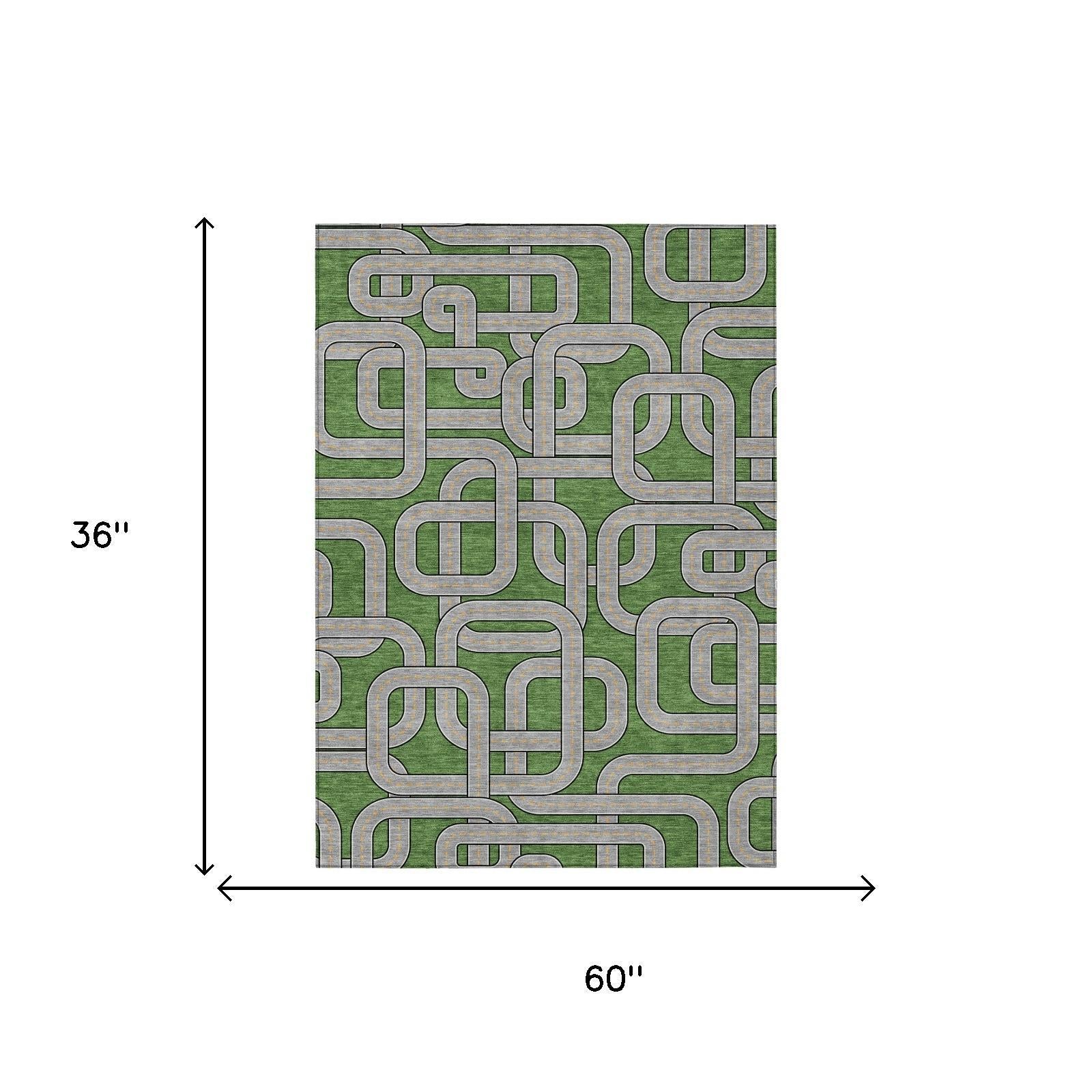 3' X 5' Green And Pewter Geometric Washable Indoor Outdoor Area Rug Homeroots Outdoor