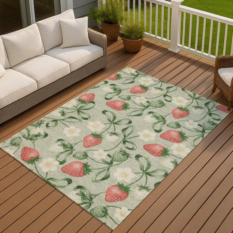 3' X 5' Green And Red Floral Washable Indoor Outdoor Area Rug Homeroots Outdoor