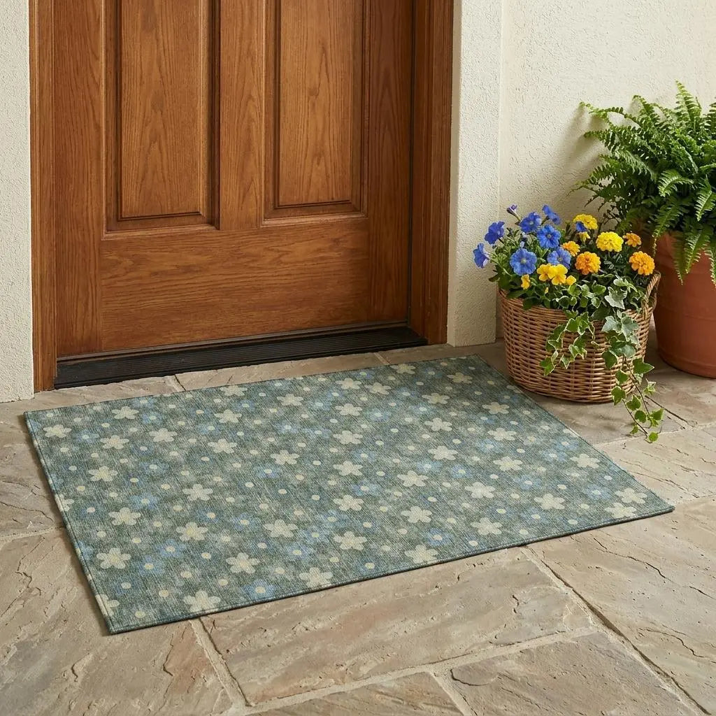 3' X 5' Green And Sage Floral Washable Indoor Outdoor Area Rug Homeroots Outdoor