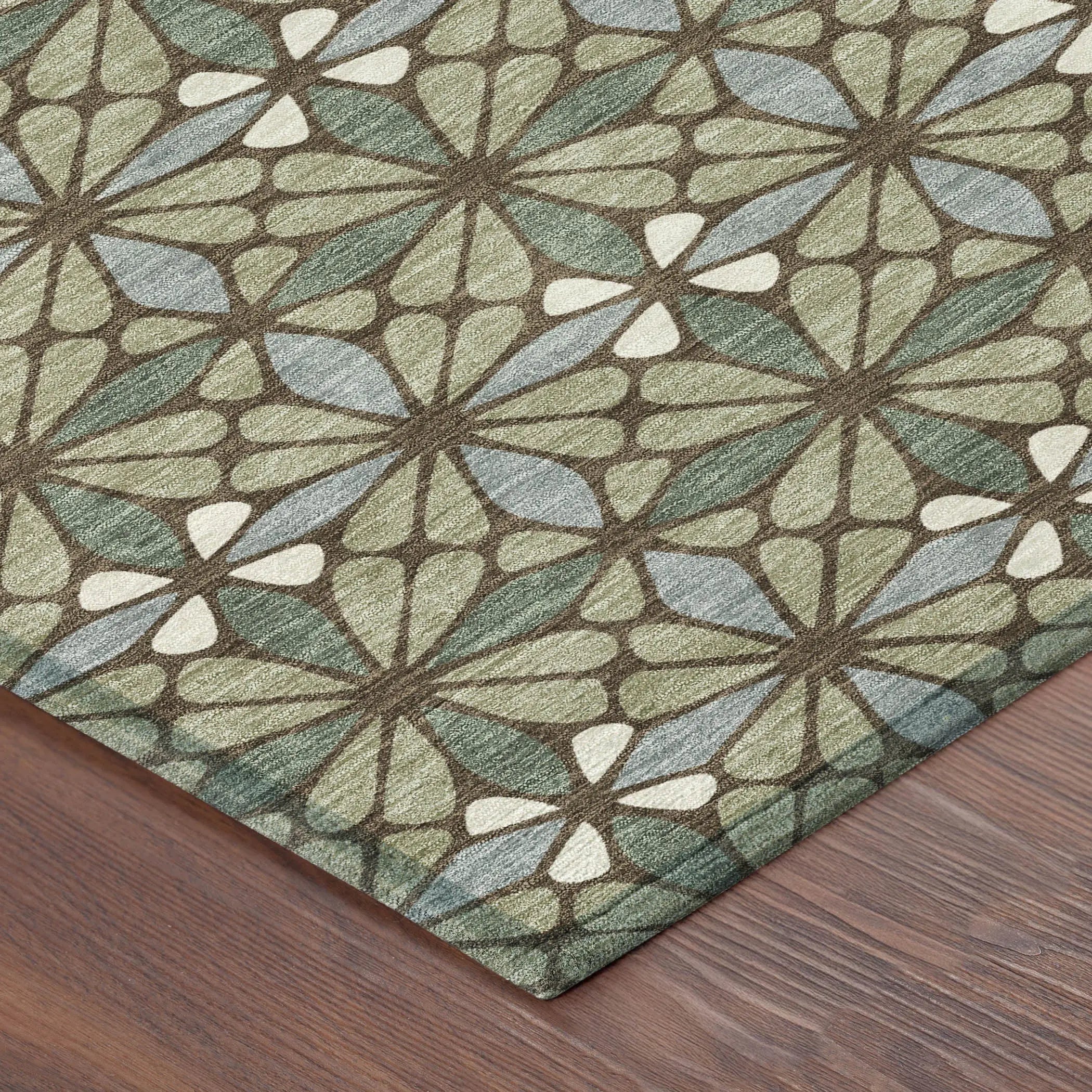 3' X 5' Green And Sage Geometric Washable Indoor Outdoor Area Rug Homeroots Outdoor