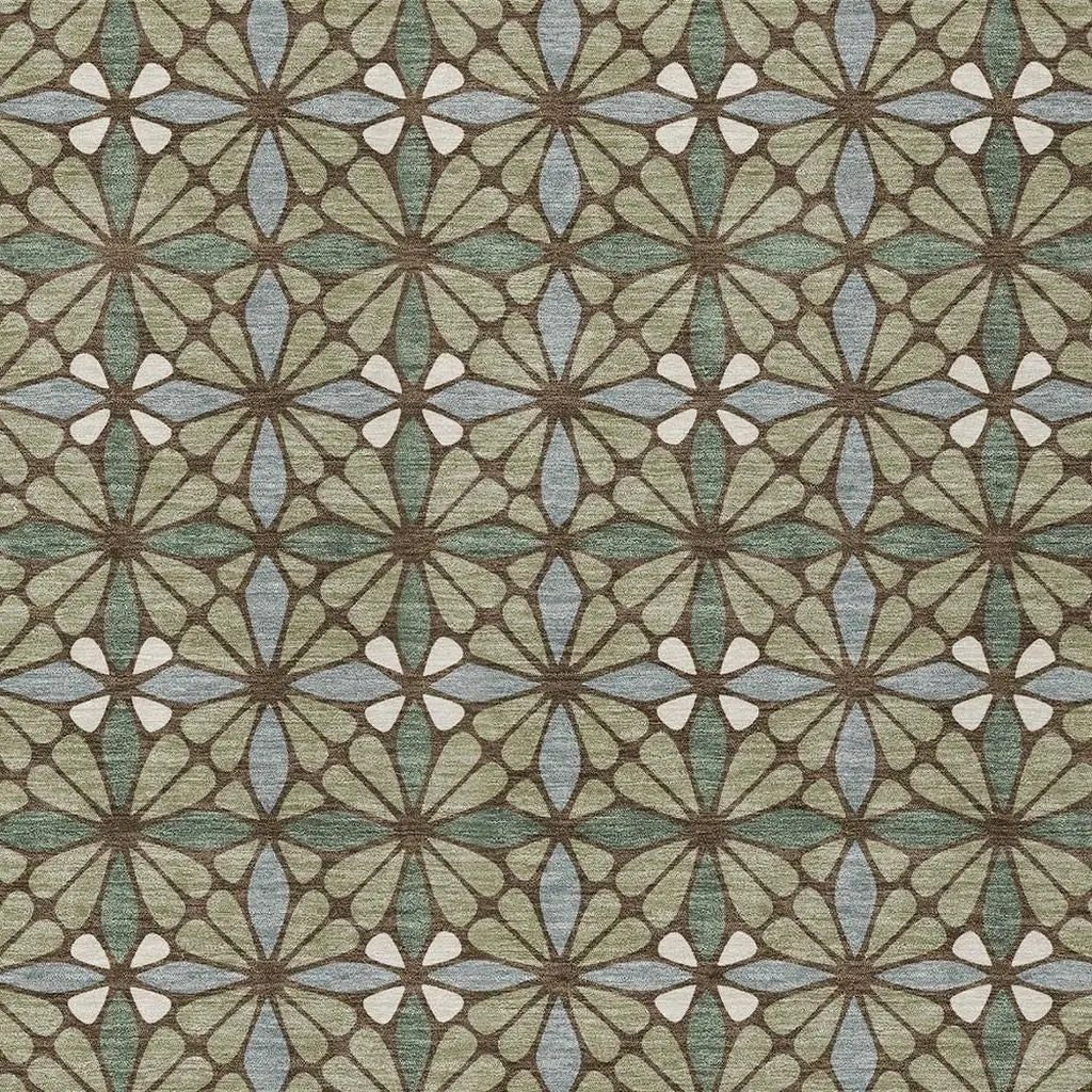 3' X 5' Green And Sage Geometric Washable Indoor Outdoor Area Rug Homeroots Outdoor