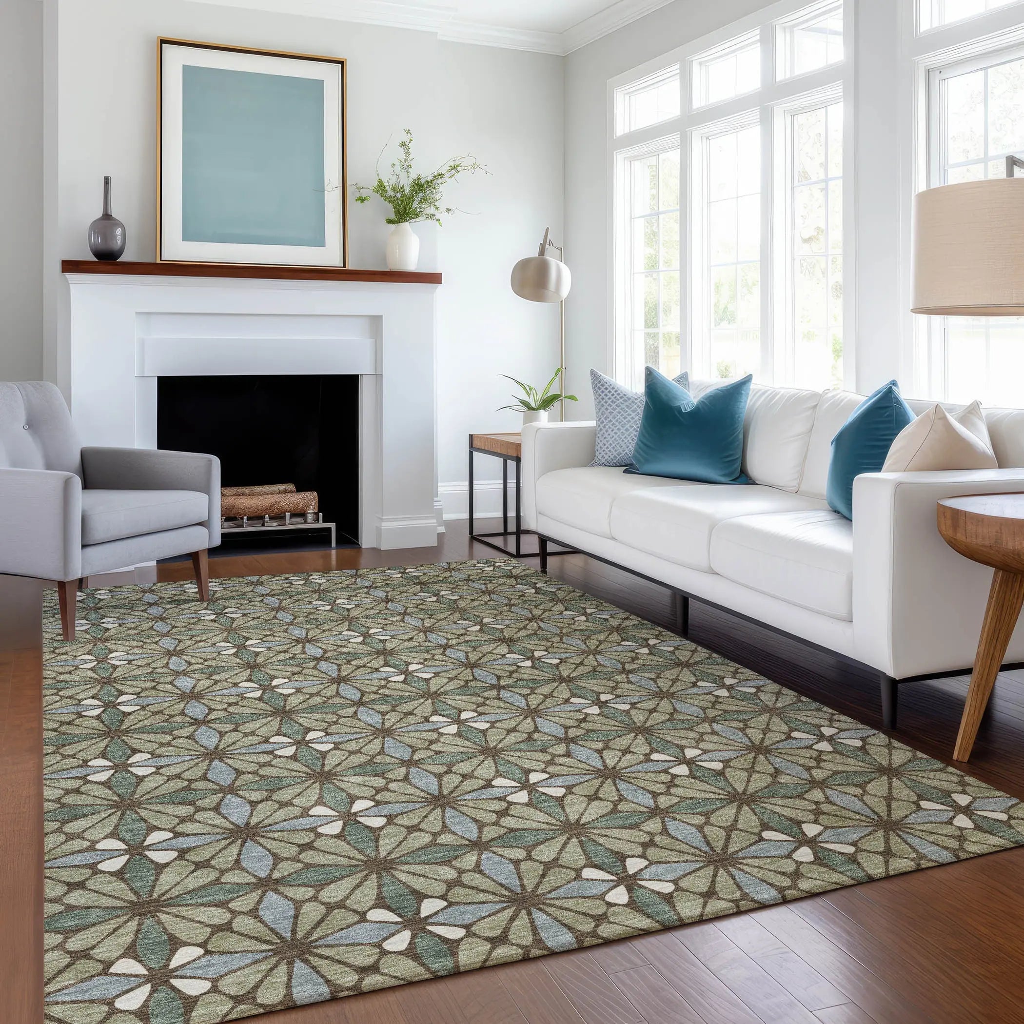3' X 5' Green And Sage Geometric Washable Indoor Outdoor Area Rug Homeroots Outdoor
