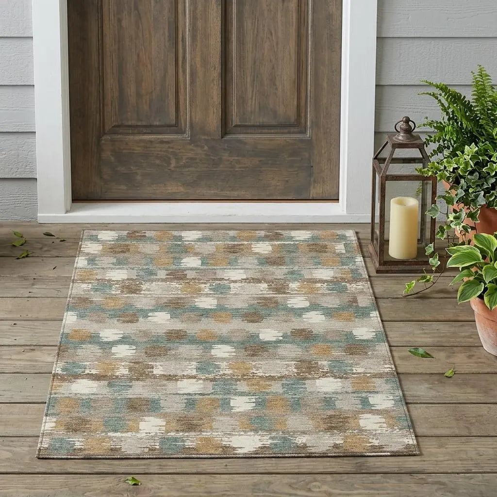 3' X 5' Green And Silver Abstract Washable Indoor Outdoor Area Rug Homeroots Outdoor
