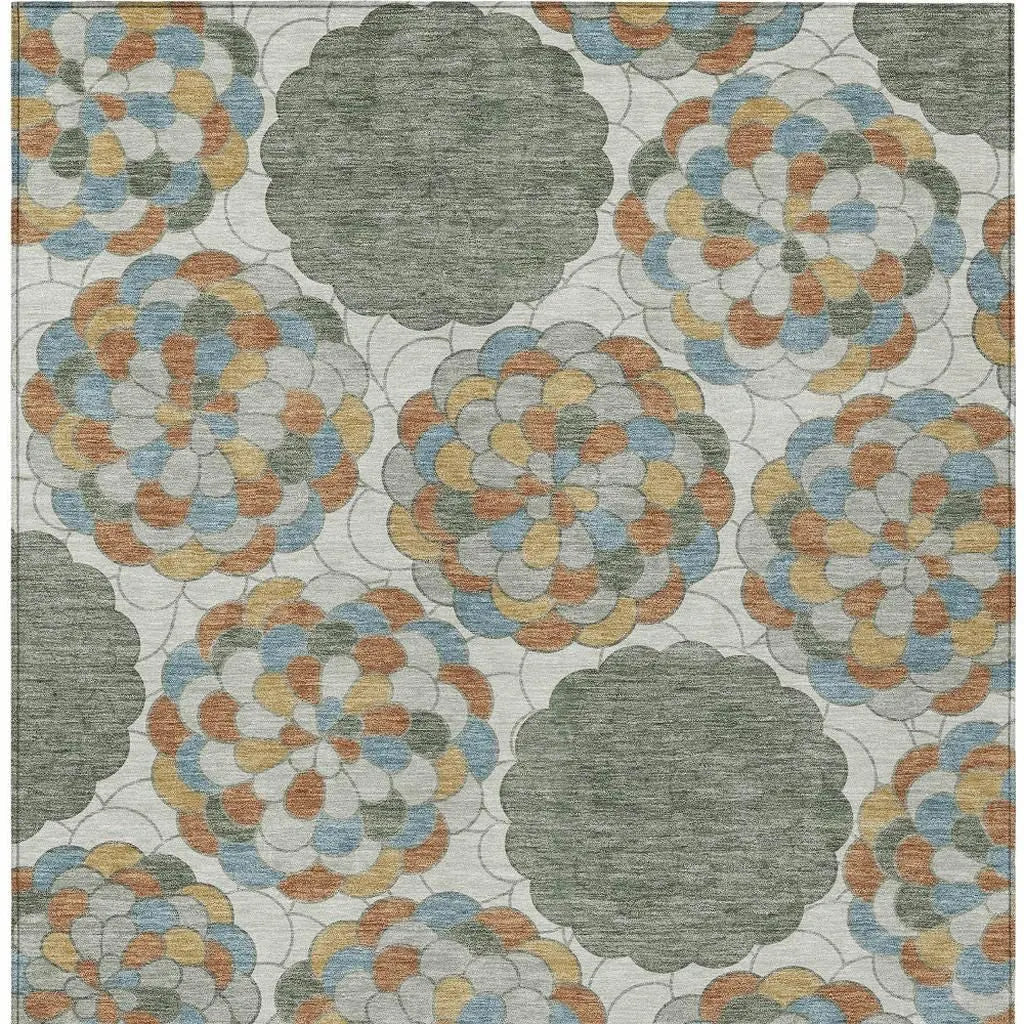 3' X 5' Green And Silver Floral Washable Indoor Outdoor Area Rug Homeroots Outdoor