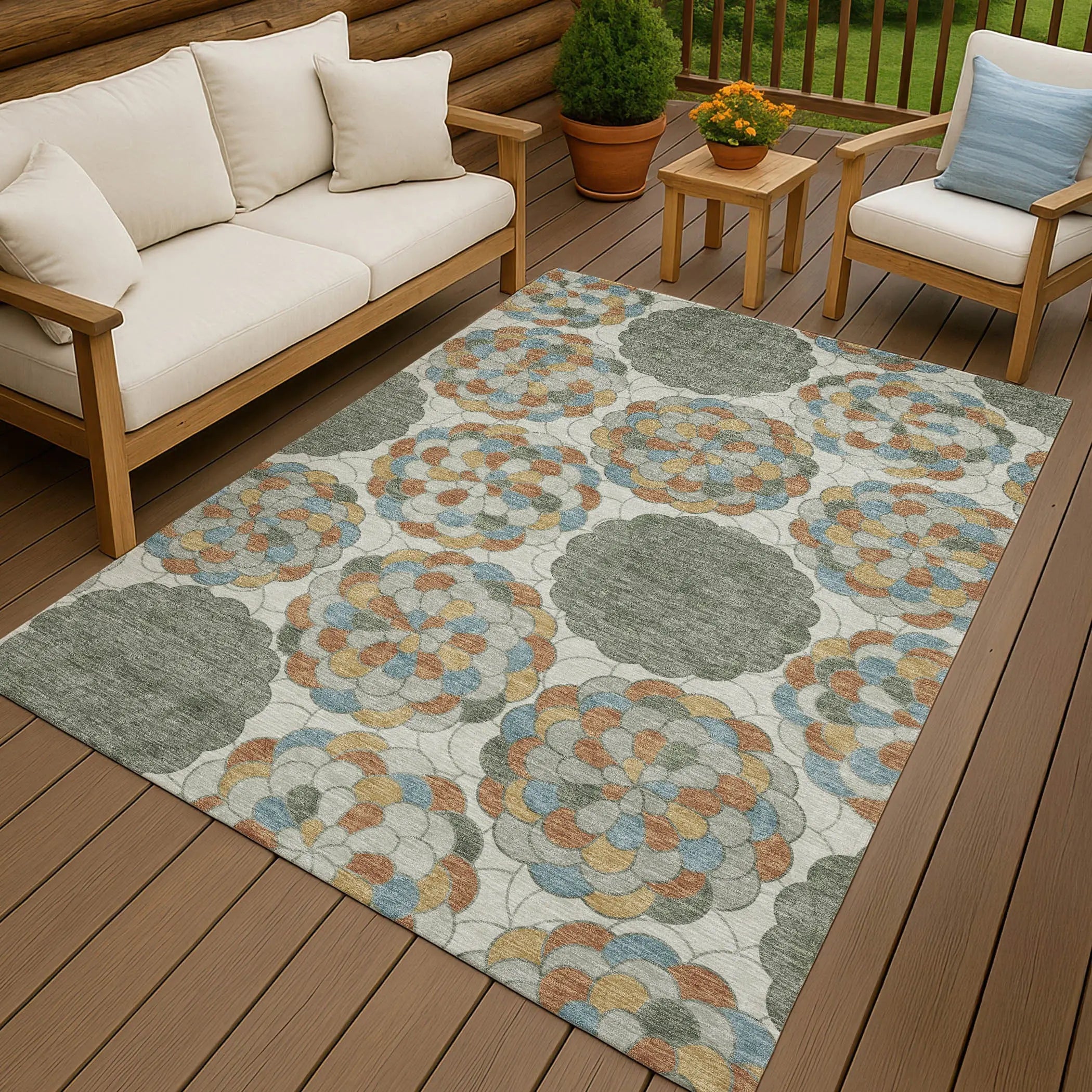 3' X 5' Green And Silver Floral Washable Indoor Outdoor Area Rug Homeroots Outdoor