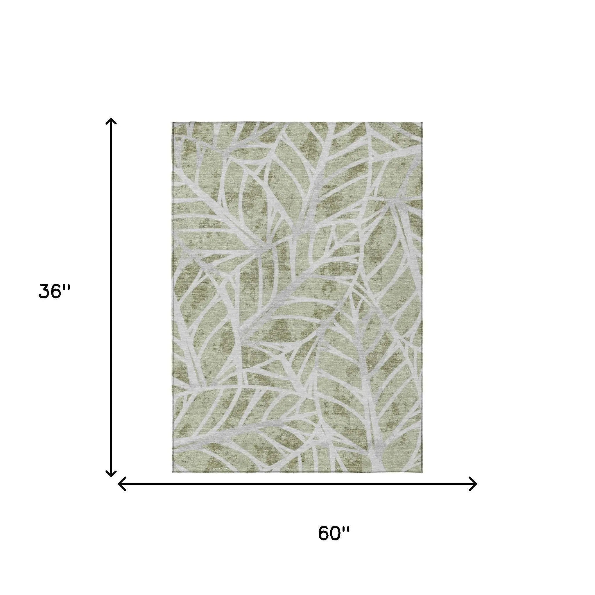 3' X 5' Green And Silver Floral Washable Indoor Outdoor Area Rug Homeroots Outdoor
