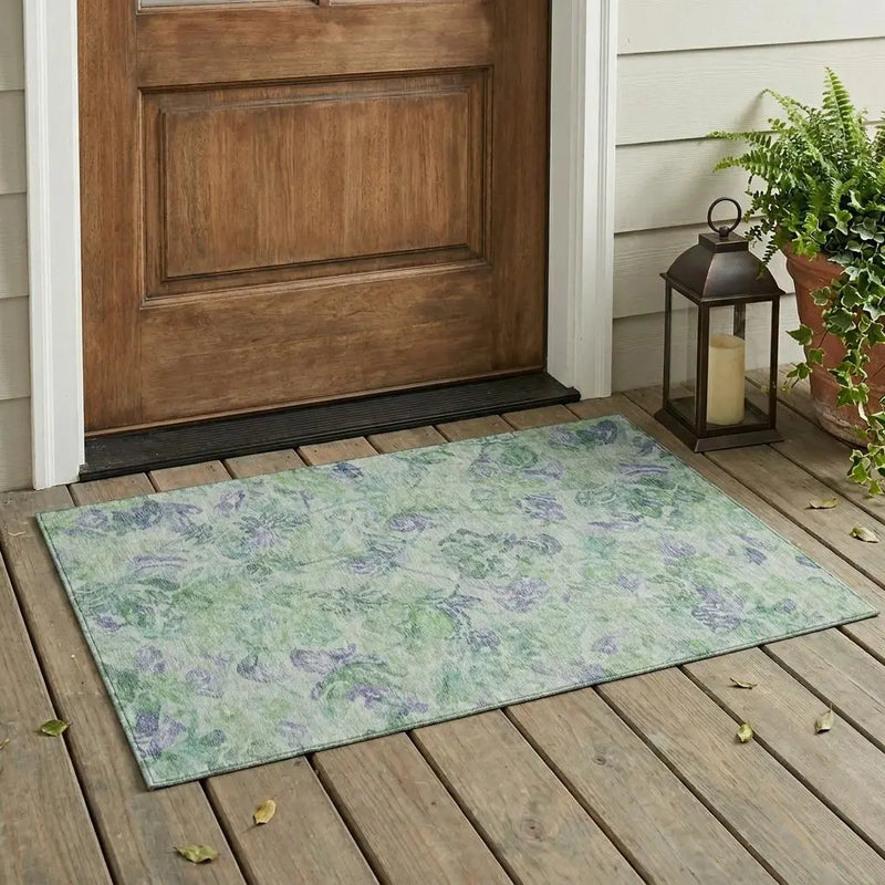 3' X 5' Green And Silver Floral Washable Indoor Outdoor Area Rug Homeroots Outdoor