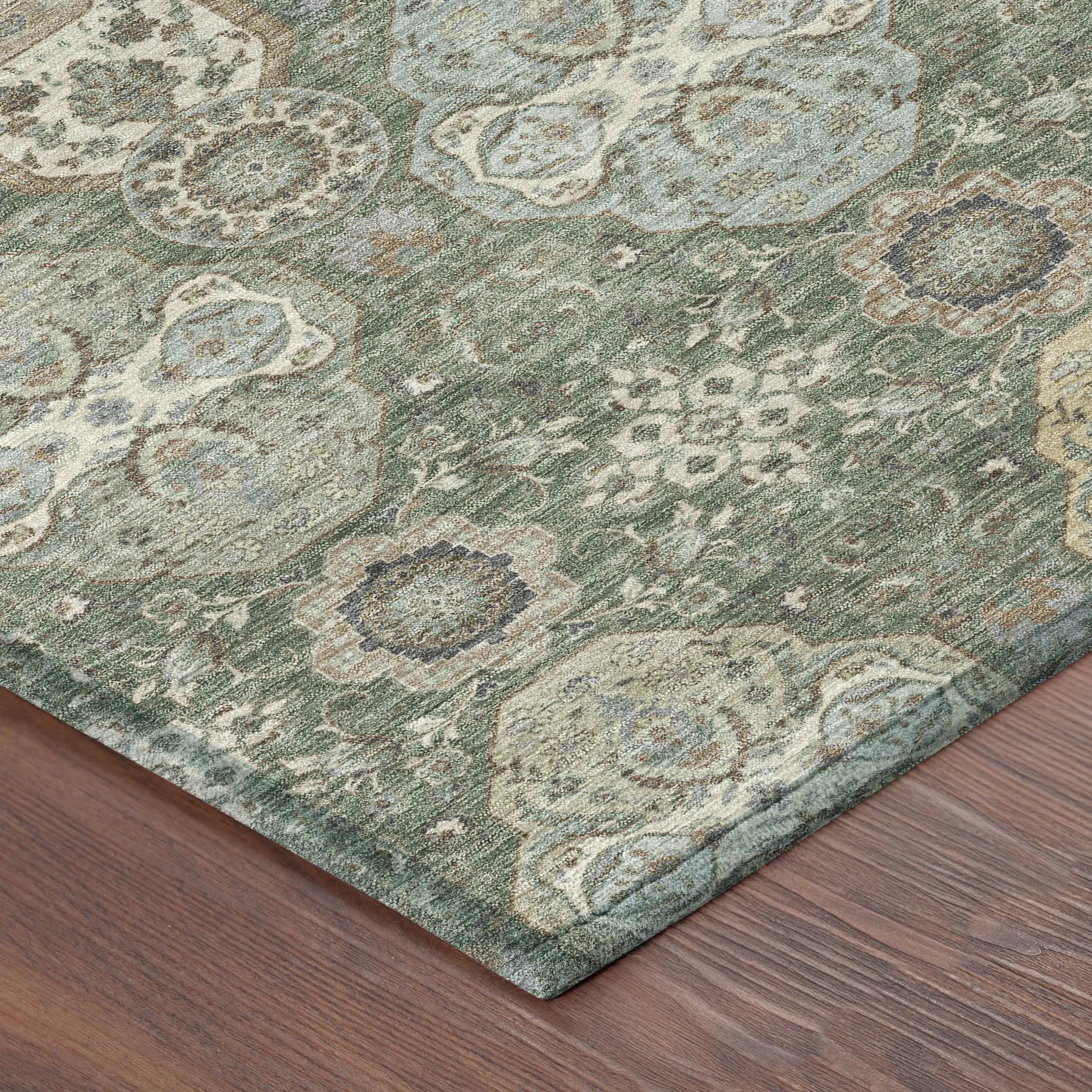 3' X 5' Green And Silver Floral Washable Indoor Outdoor Area Rug Homeroots Outdoor