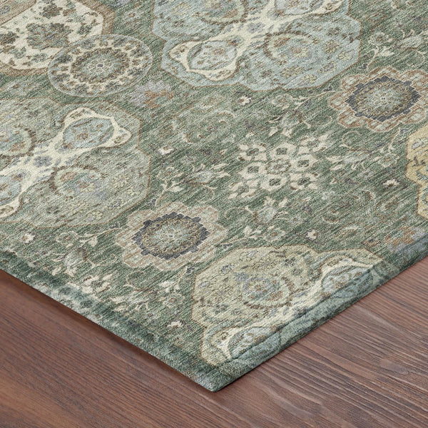 3' X 5' Green And Silver Floral Washable Indoor Outdoor Area Rug Homeroots Outdoor