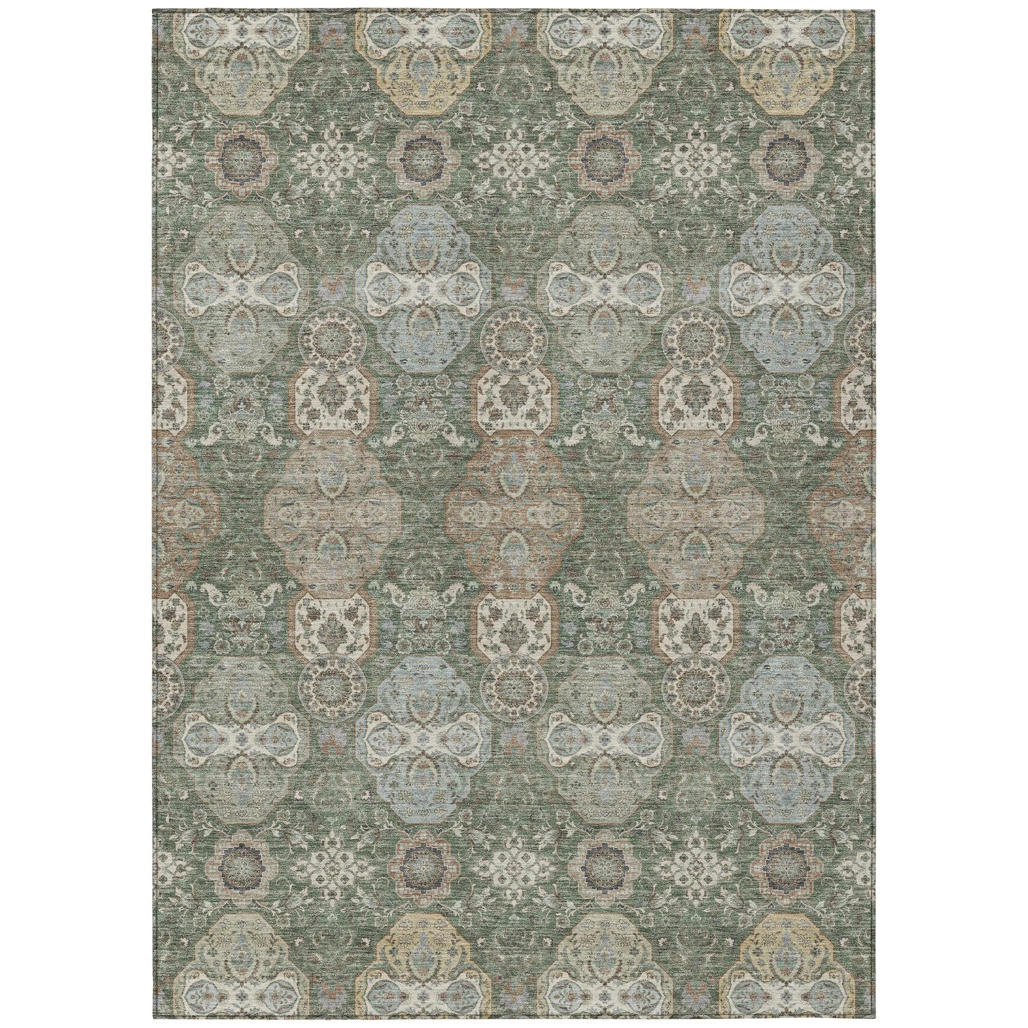 3' X 5' Green And Silver Floral Washable Indoor Outdoor Area Rug Homeroots Outdoor
