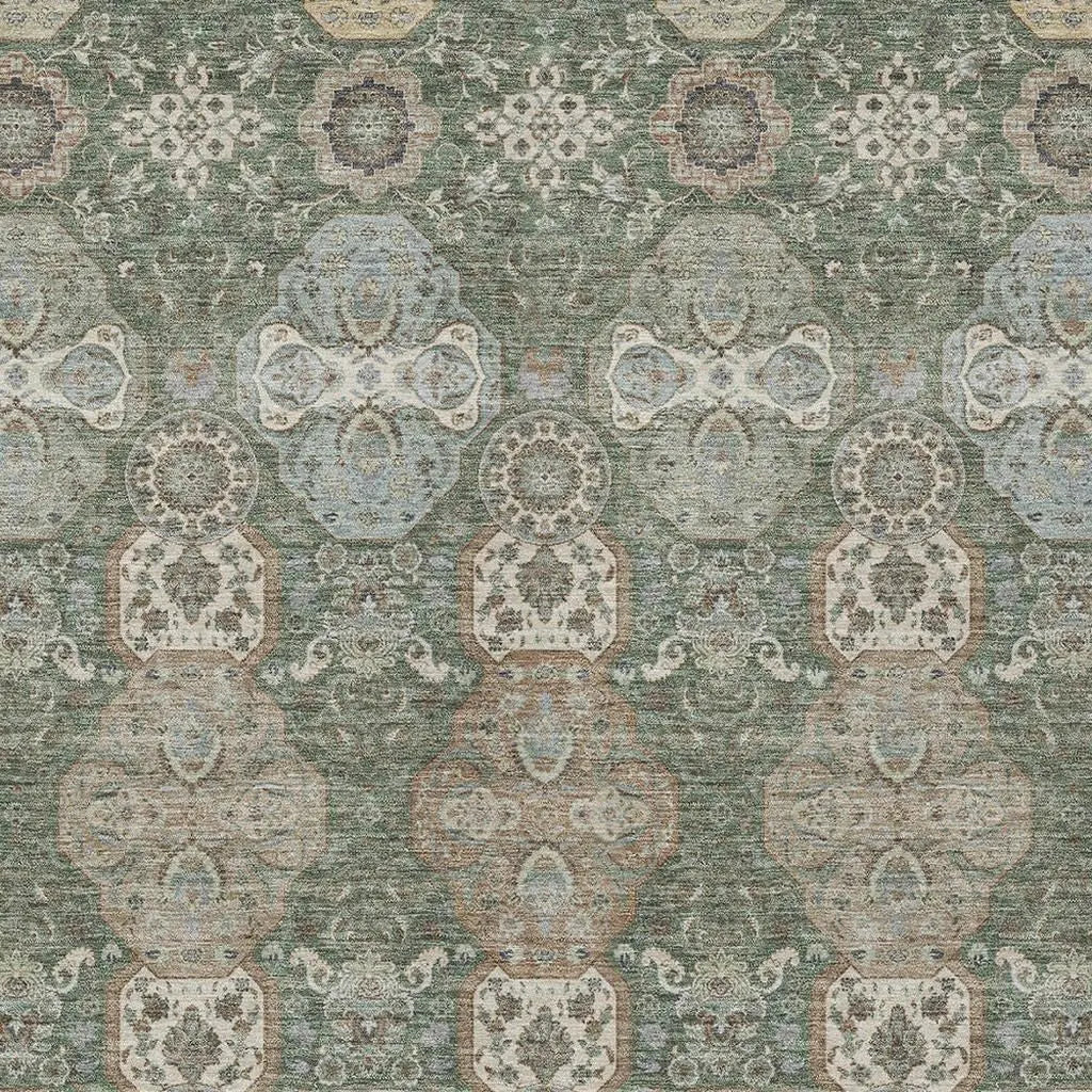 3' X 5' Green And Silver Floral Washable Indoor Outdoor Area Rug Homeroots Outdoor
