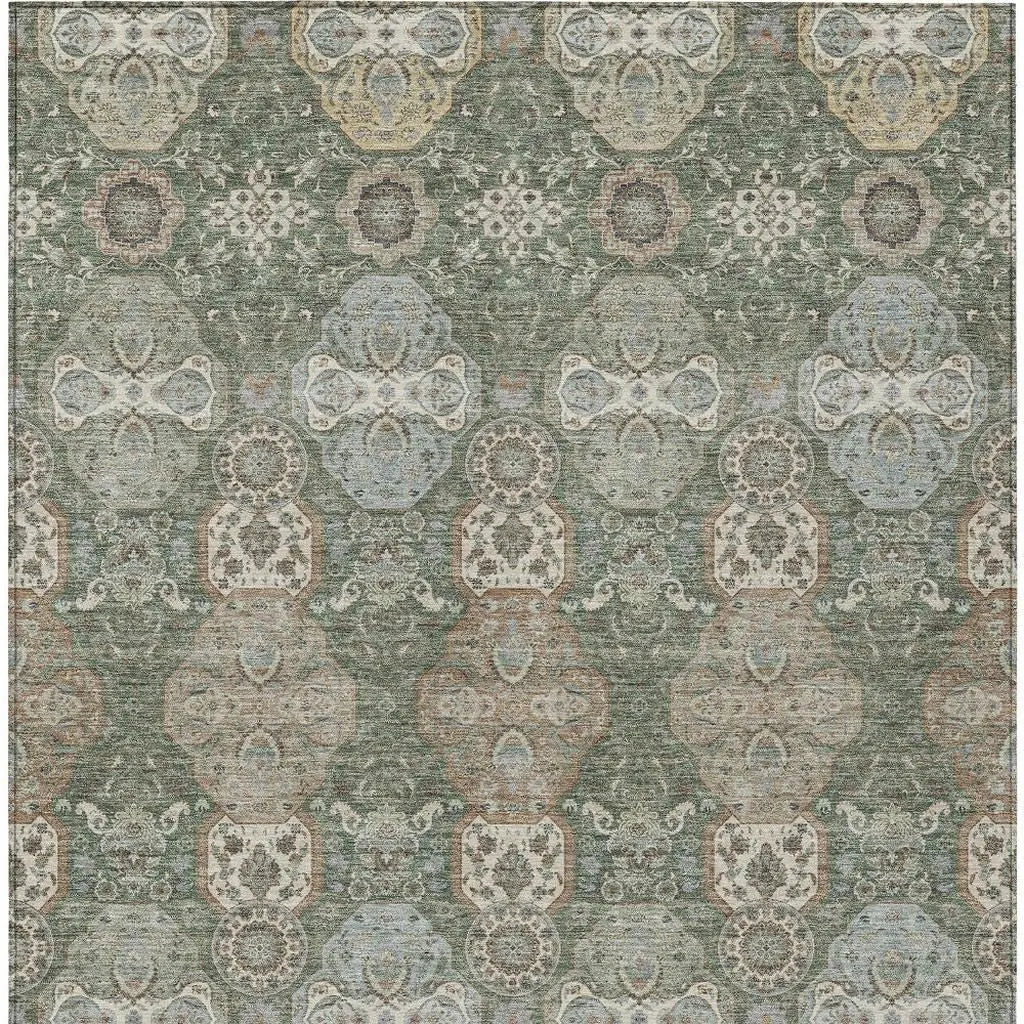 3' X 5' Green And Silver Floral Washable Indoor Outdoor Area Rug Homeroots Outdoor