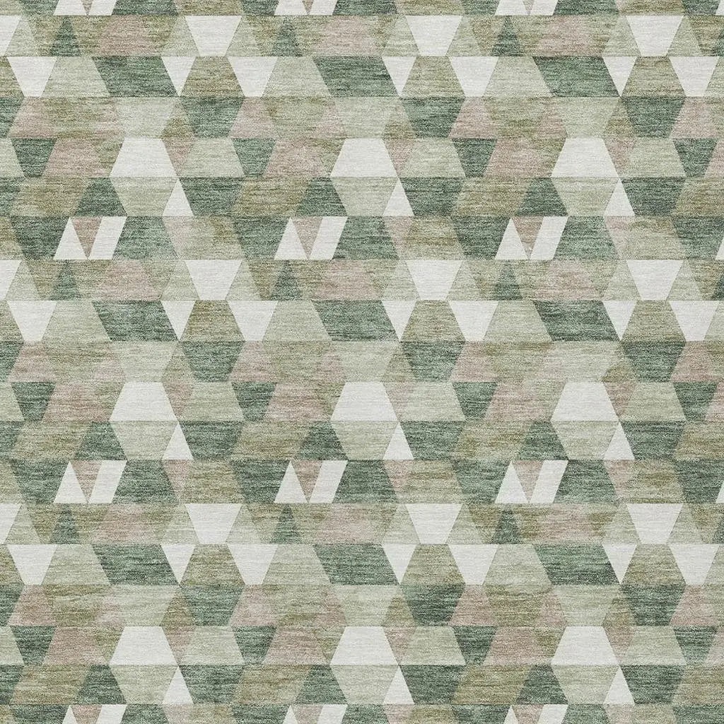 3' X 5' Green And Silver Geometric Washable Indoor Outdoor Area Rug Homeroots Outdoor