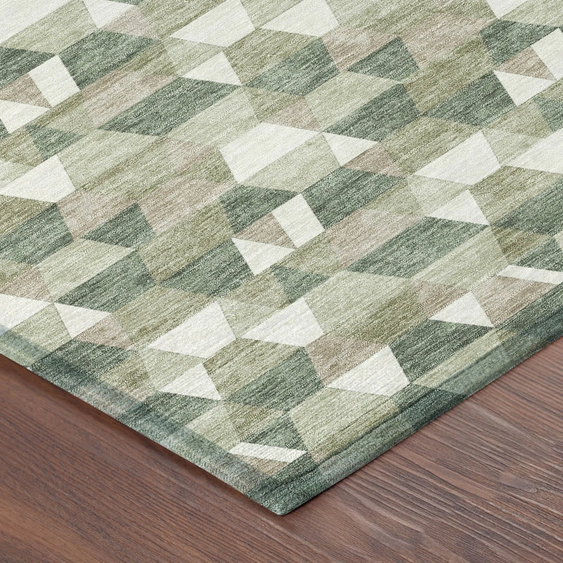 3' X 5' Green And Silver Geometric Washable Indoor Outdoor Area Rug Homeroots Outdoor