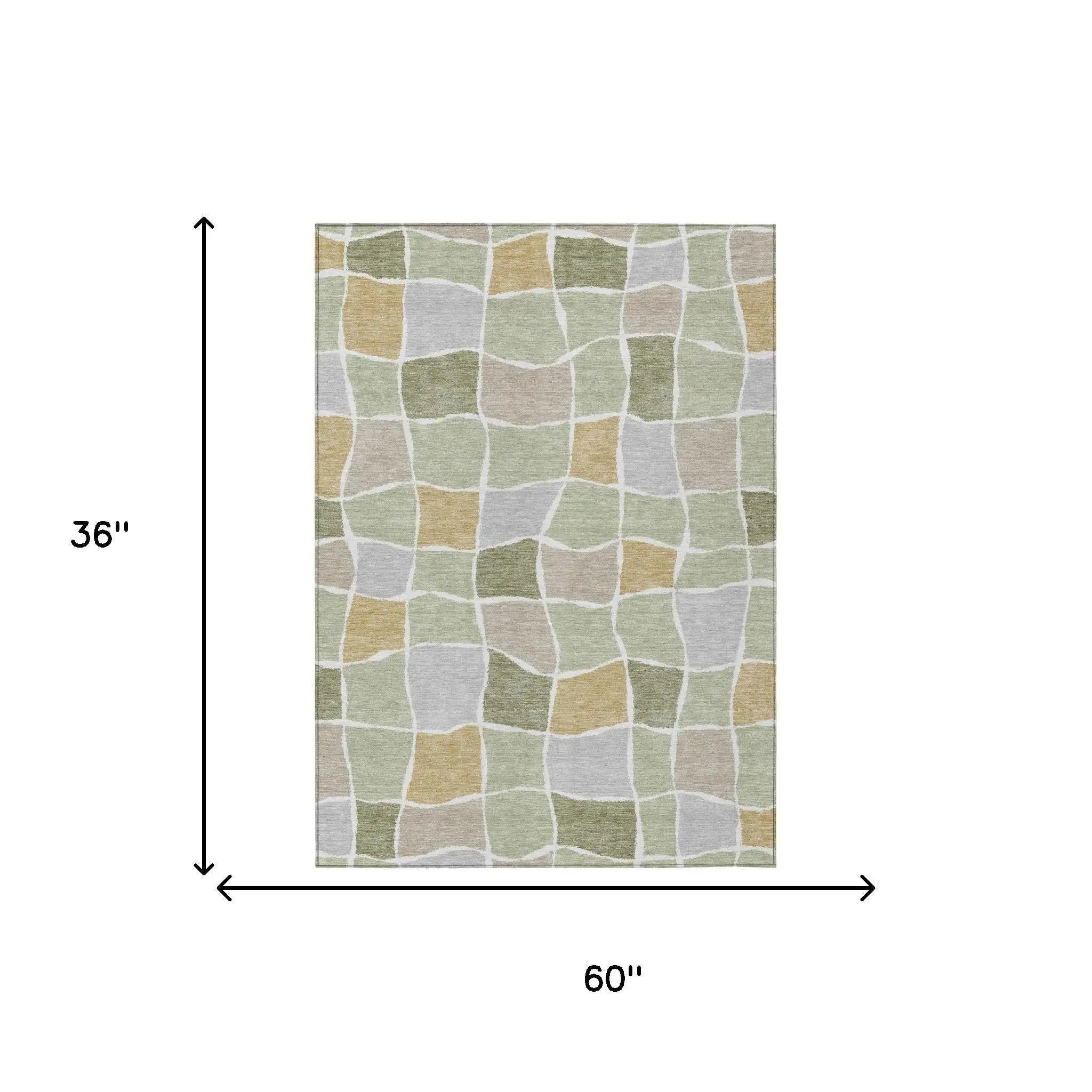 3' X 5' Green And Silver Geometric Washable Indoor Outdoor Area Rug Homeroots Outdoor