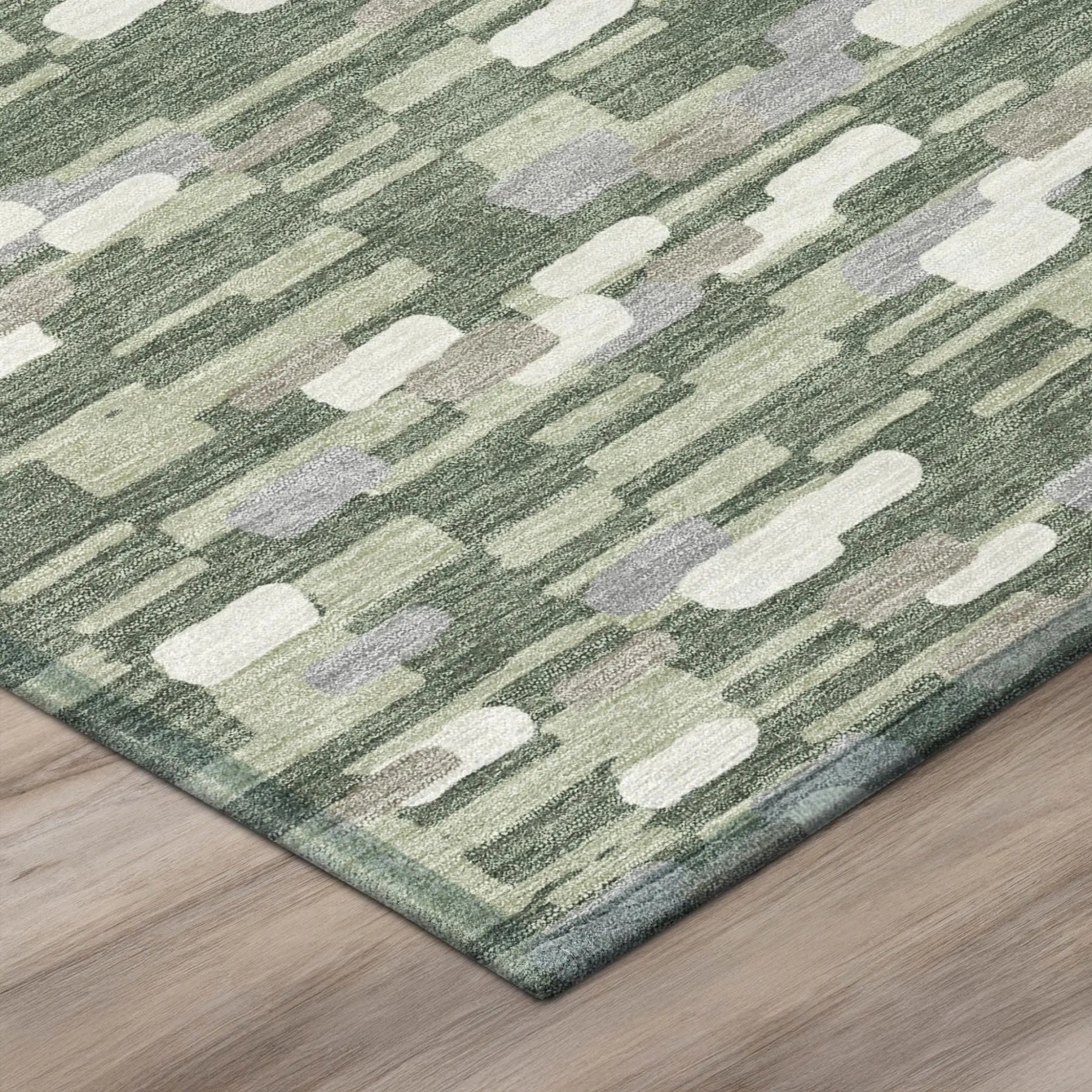 3' X 5' Green And Silver Geometric Washable Indoor Outdoor Area Rug Homeroots Outdoor