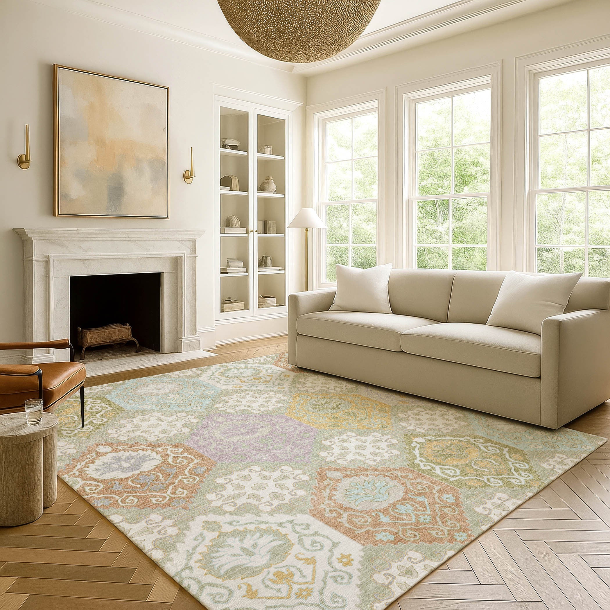 3' X 5' Green And Sky Blue Geometric Washable Indoor Outdoor Area Rug Homeroots Outdoor
