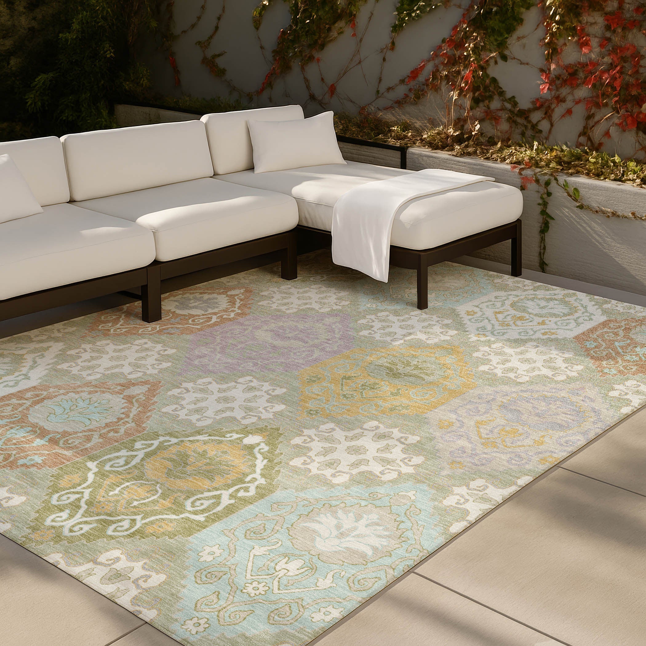 3' X 5' Green And Sky Blue Geometric Washable Indoor Outdoor Area Rug Homeroots Outdoor