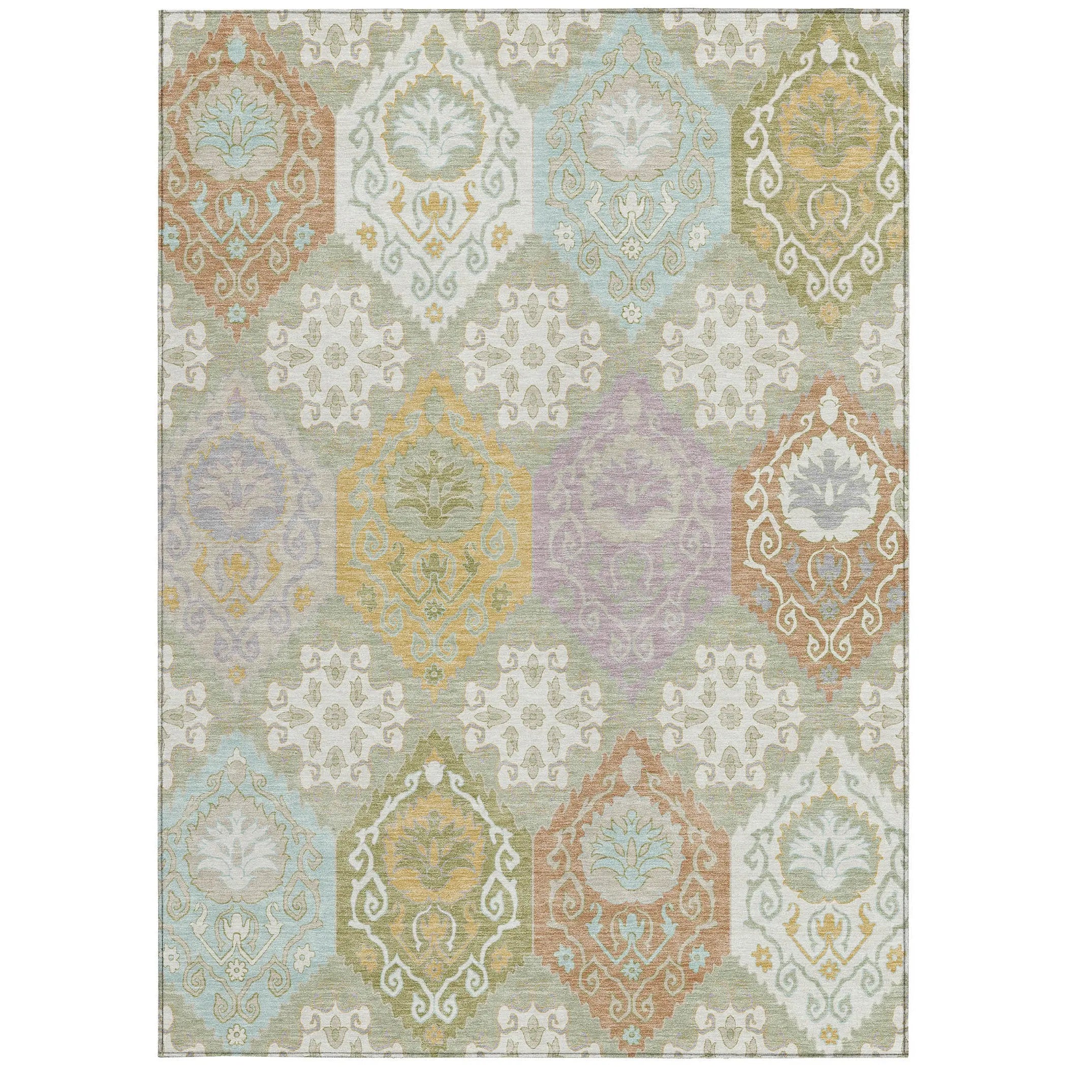 3' X 5' Green And Sky Blue Geometric Washable Indoor Outdoor Area Rug Homeroots Outdoor