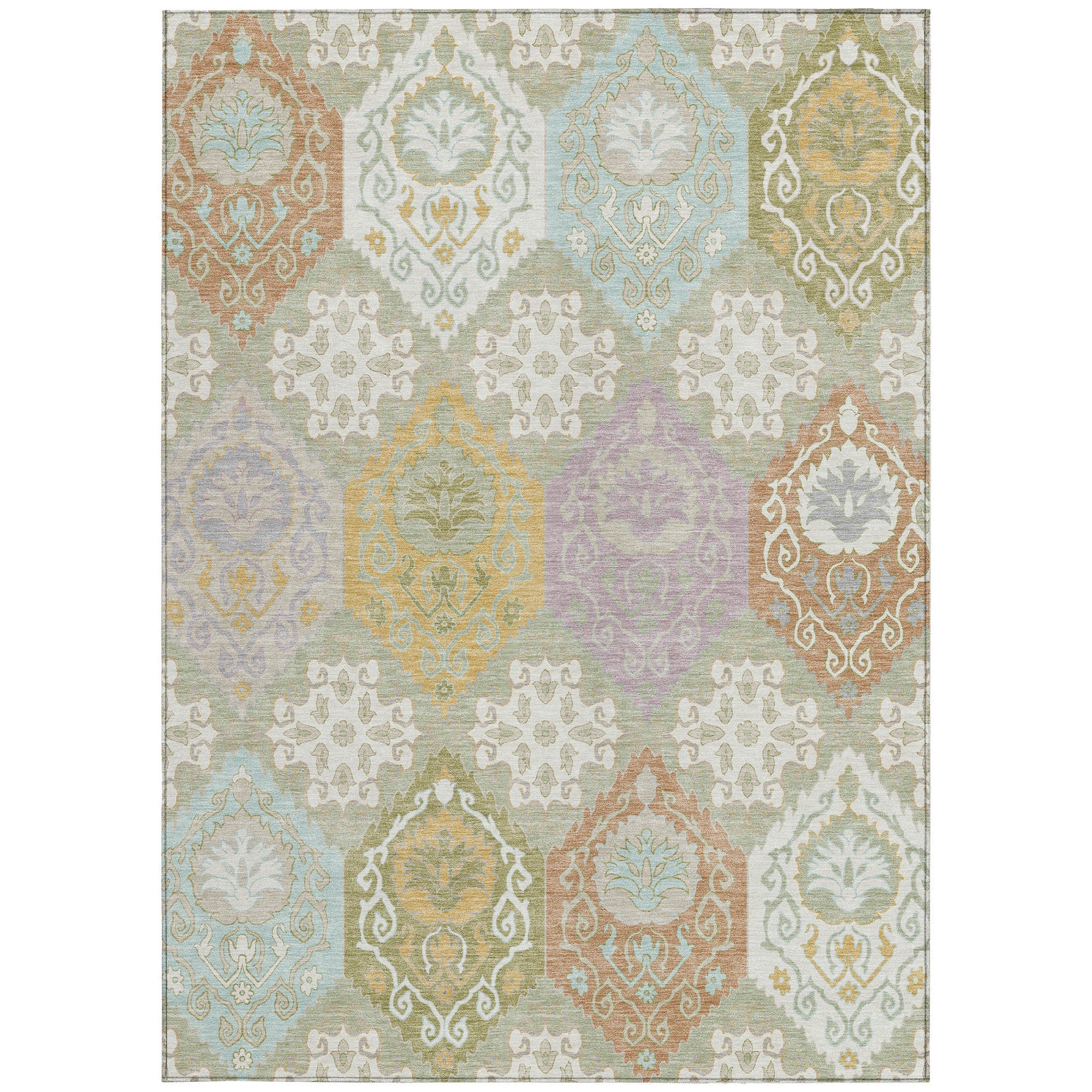 3' X 5' Green And Sky Blue Geometric Washable Indoor Outdoor Area Rug Homeroots Outdoor