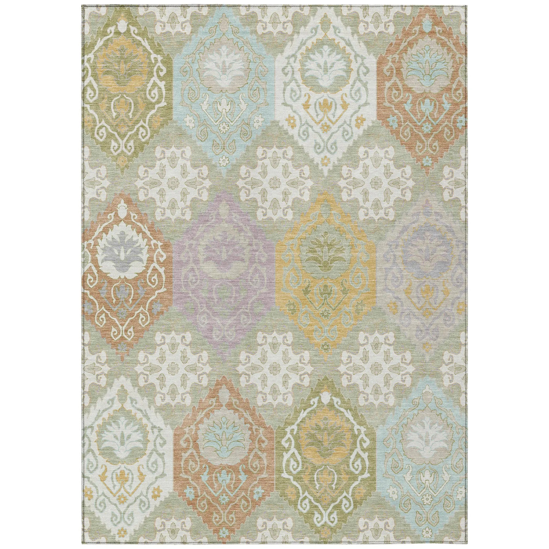 3' X 5' Green And Sky Blue Geometric Washable Indoor Outdoor Area Rug Homeroots Outdoor