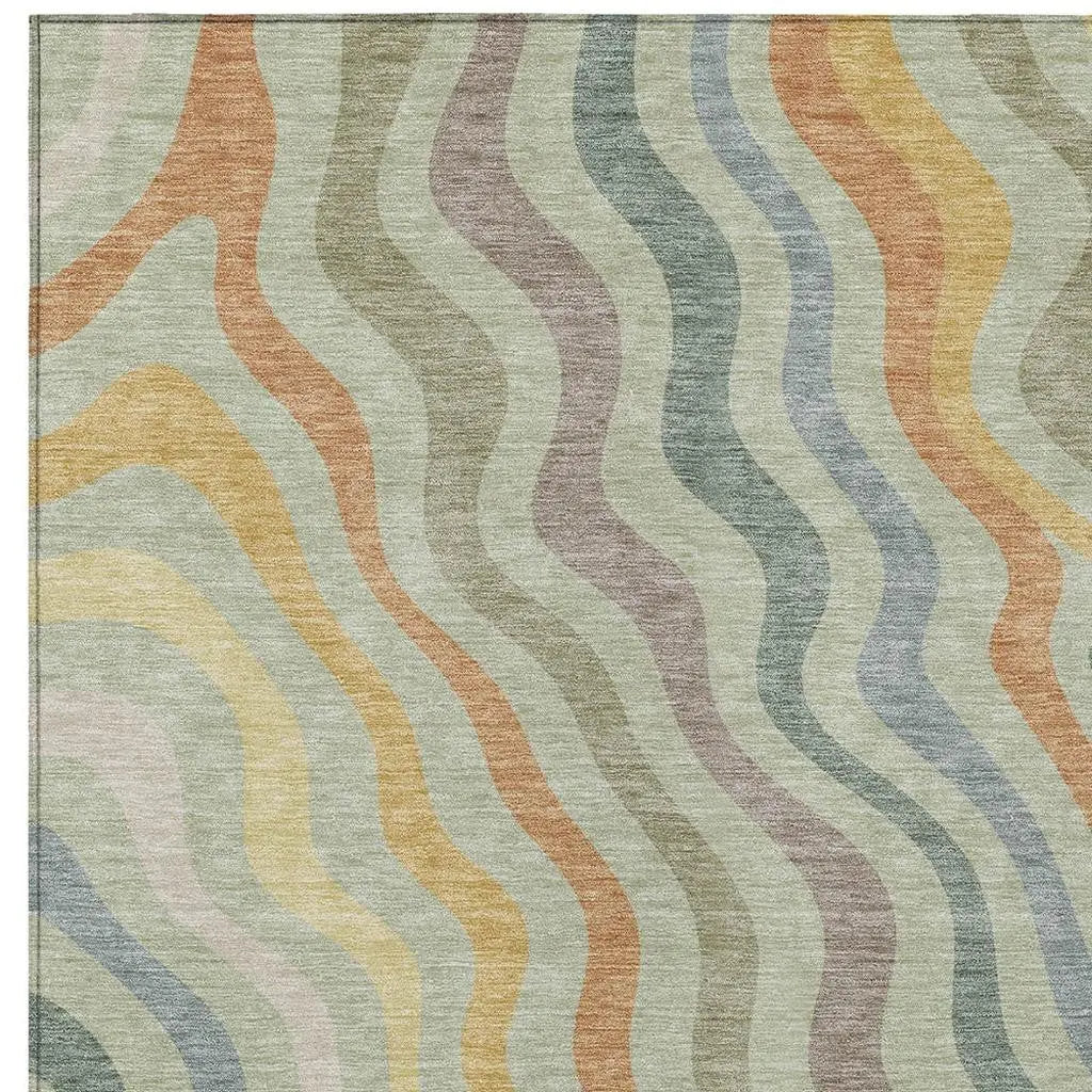 3' X 5' Green And Taupe Abstract Washable Indoor Outdoor Area Rug Homeroots Outdoor